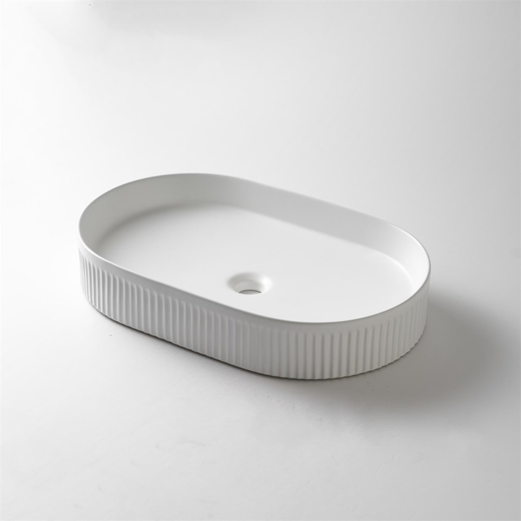 AQUAPERLA CERAMIC FLUTED ABOVE COUNTER BASIN GLOSS WHITE 580MM