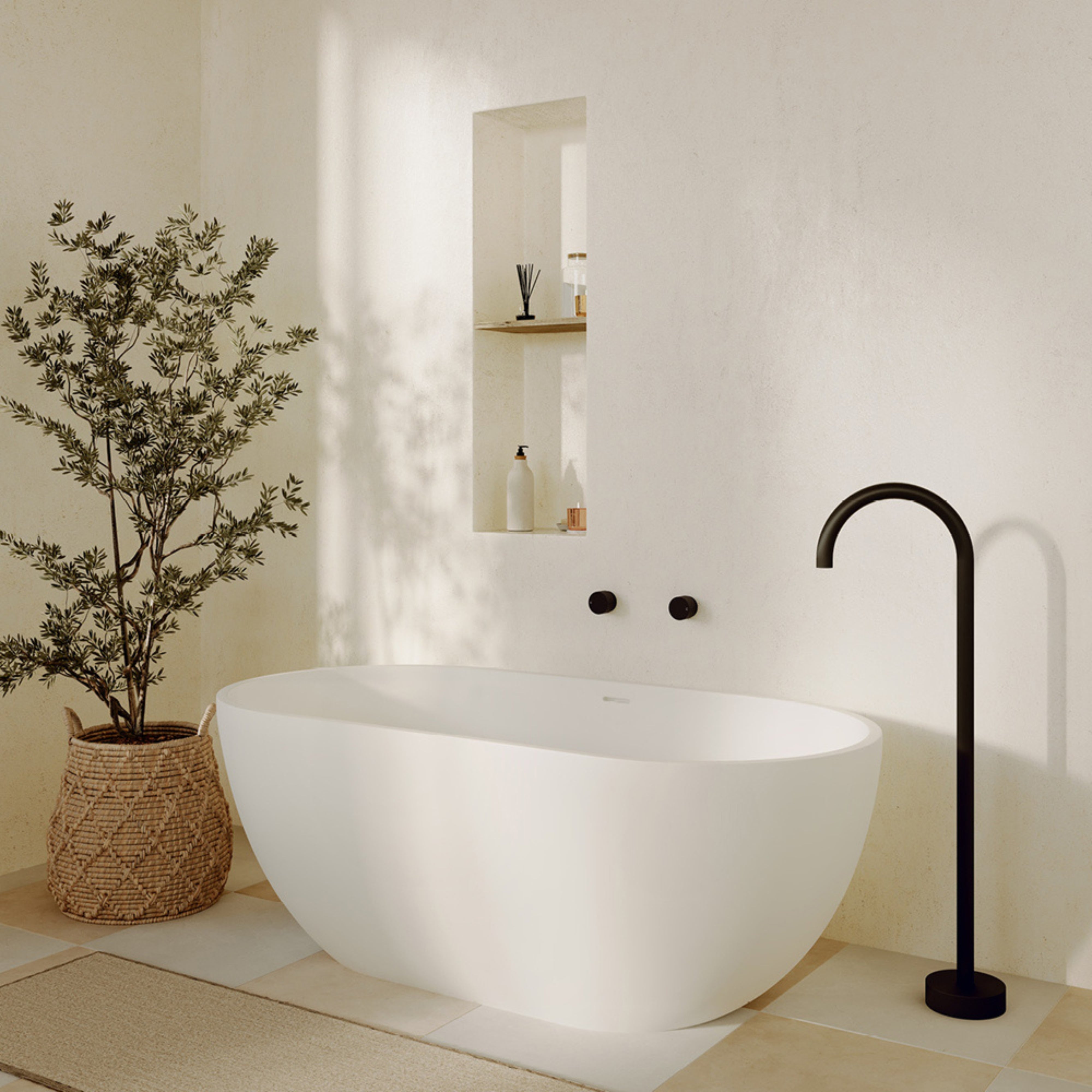 FIENZA NERO SOLID SURFACE FREESTANDING BATHTUB MATTE WHITE (AVAILABLE IN 1400MM, 1550MM AND 1780MM)