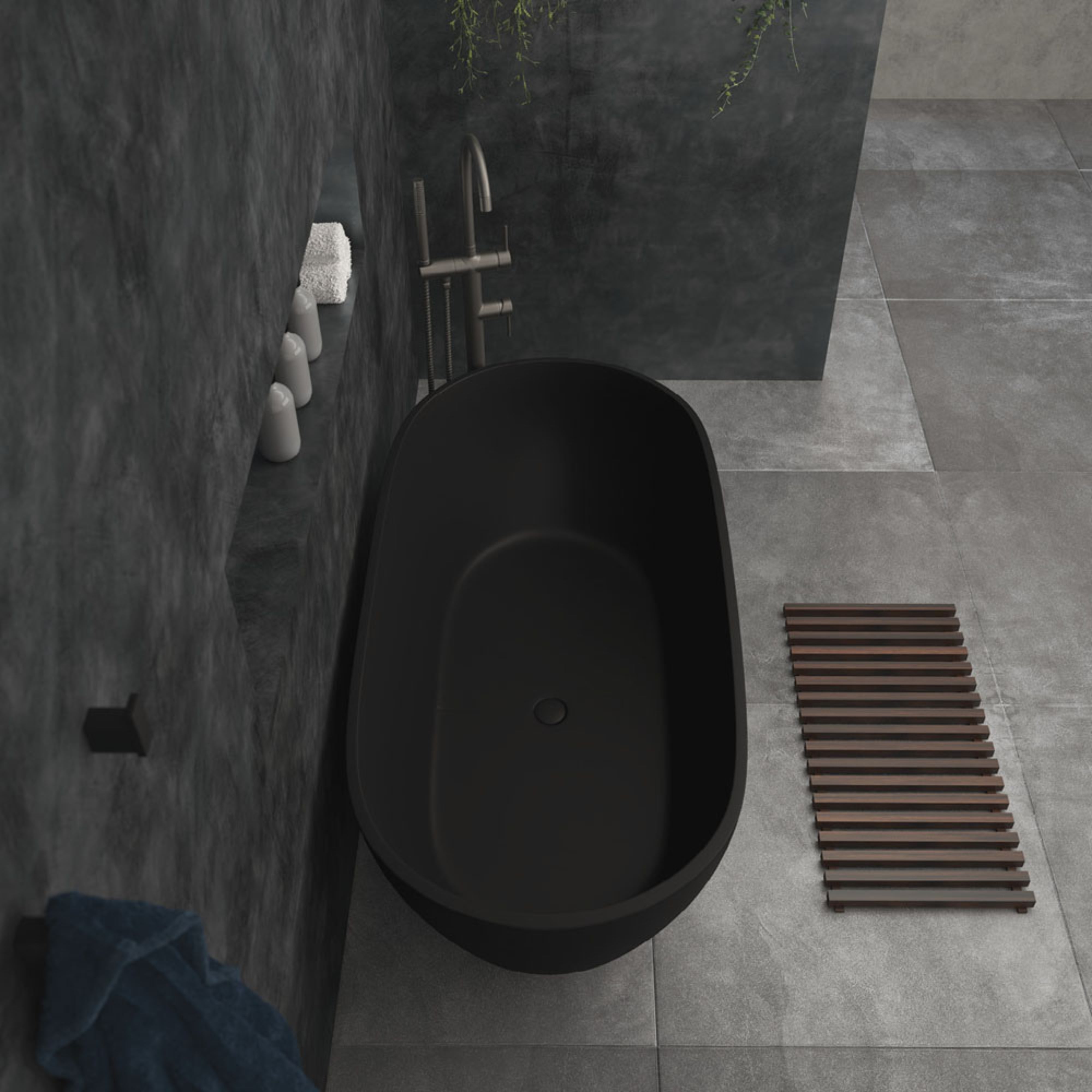 FIENZA LUCIANA SOLID SURFACE FREESTANDING BATHTUB MATTE BLACK (AVAILABLE IN 1500MM AND 1690MM)