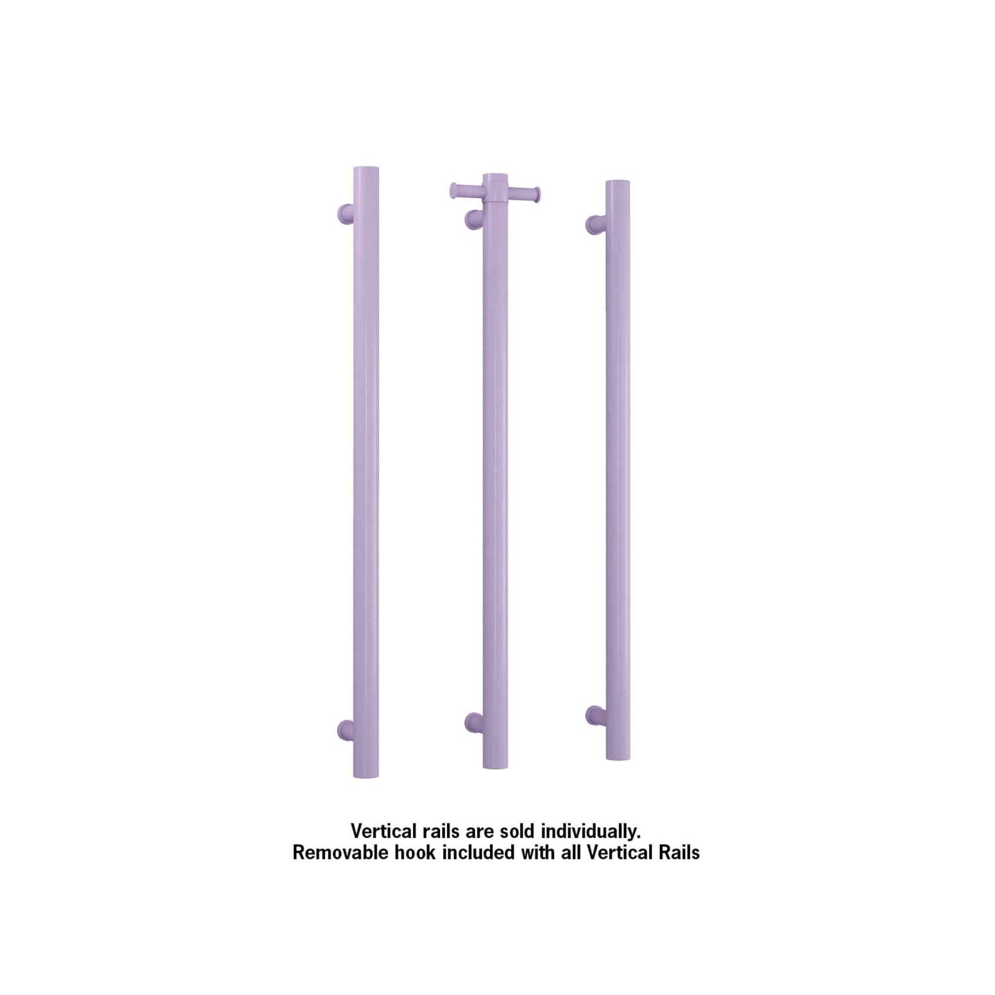 THERMOGROUP ROUND VERTICAL HEATED SINGLE TOWEL RAIL LILAC SATIN PASTEL 900MM