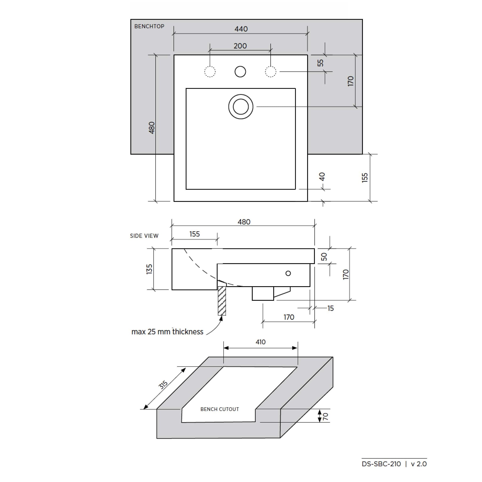 SEIMA KYRA 210 SEMI-RECESSED BASIN WITH OVERFLOW GLOSS WHITE 440MM