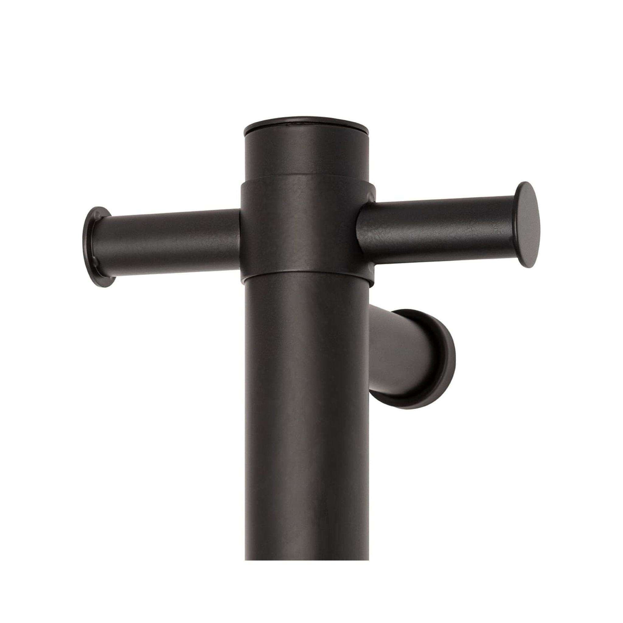 THERMOGROUP ROUND VERTICAL HEATED SINGLE TOWEL RAIL MATTE BLACK 900MM