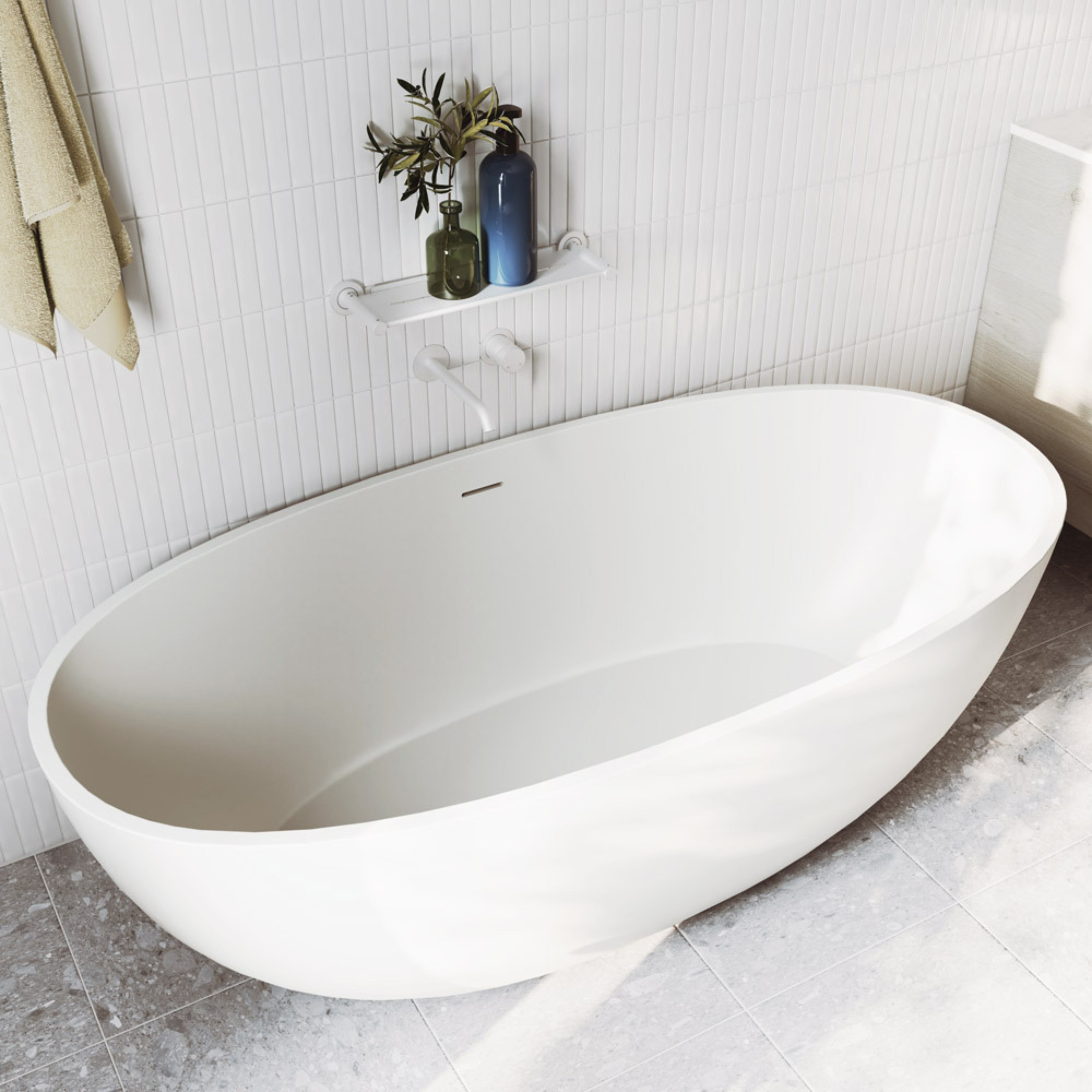 FIENZA SASSO SOLID SURFACE FREESTANDING BATHTUB MATTE WHITE (AVAILABLE IN 1550MM AND 1650MM)