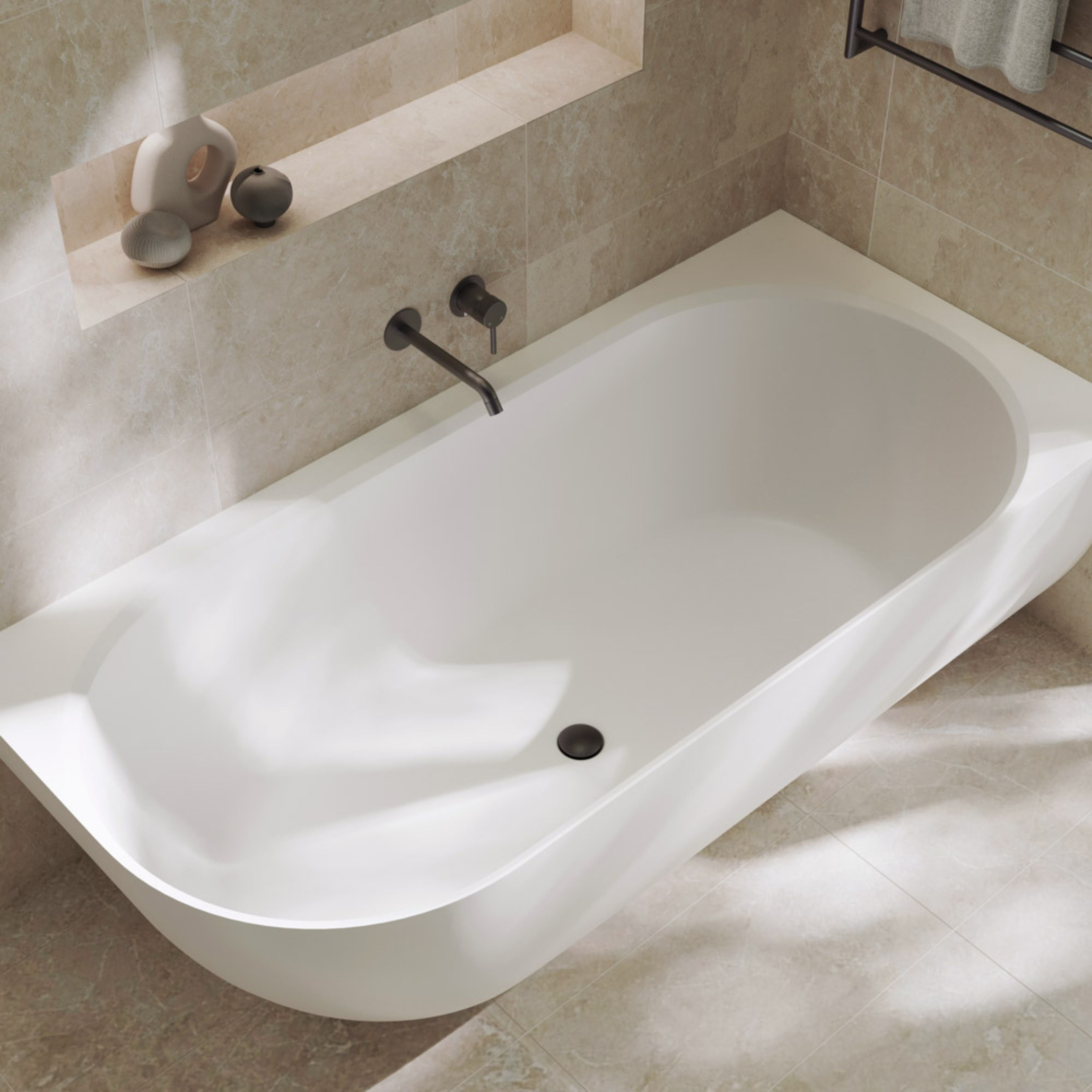 FIENZA MATTA SOLID SURFACE RIGHT CORNER BATHTUB MATTE WHITE 1750MM