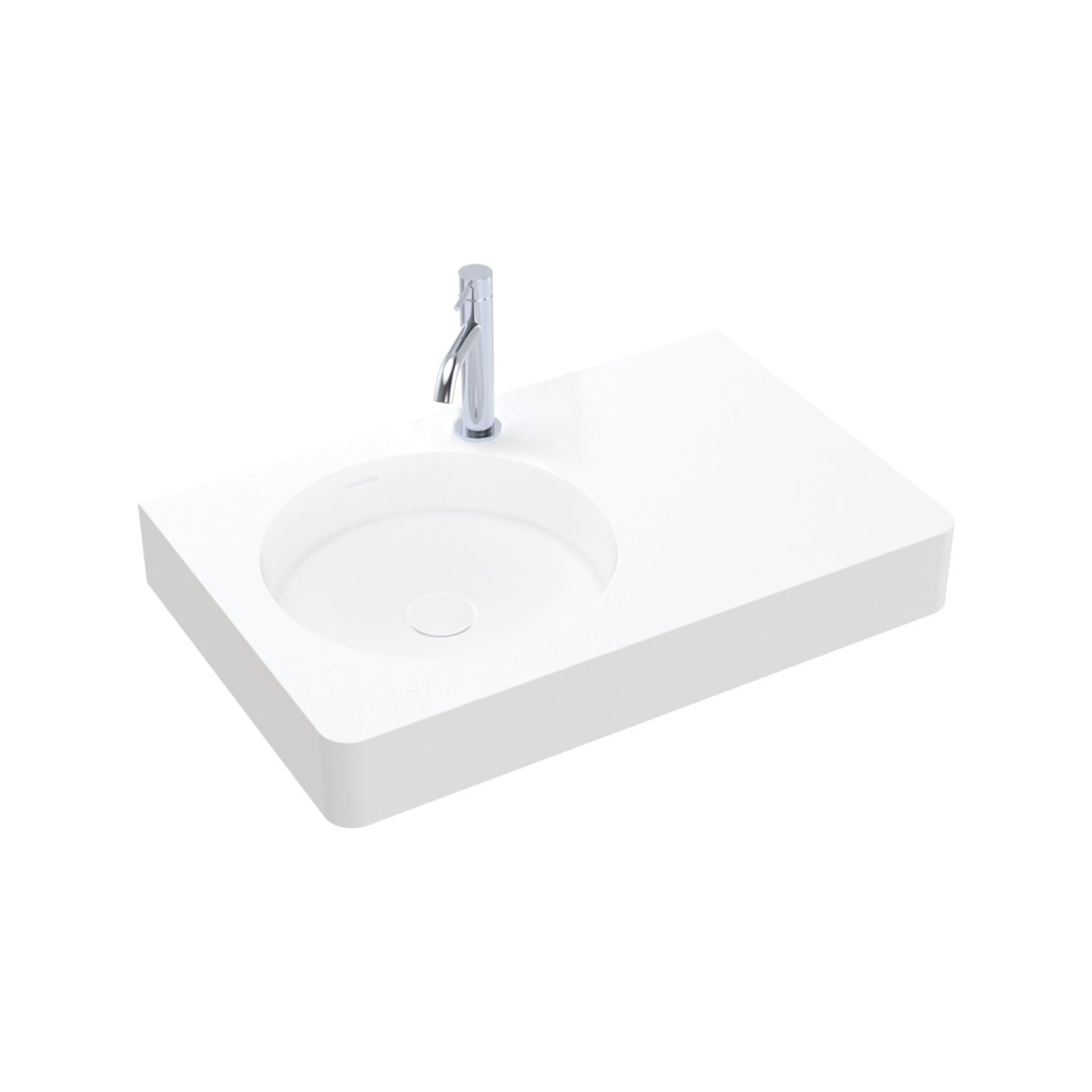 FIENZA ENCANTO SOLID SURFACE WALL HUNG LEFT HAND BASIN WITH TAPHOLE MATTE WHITE 700MM