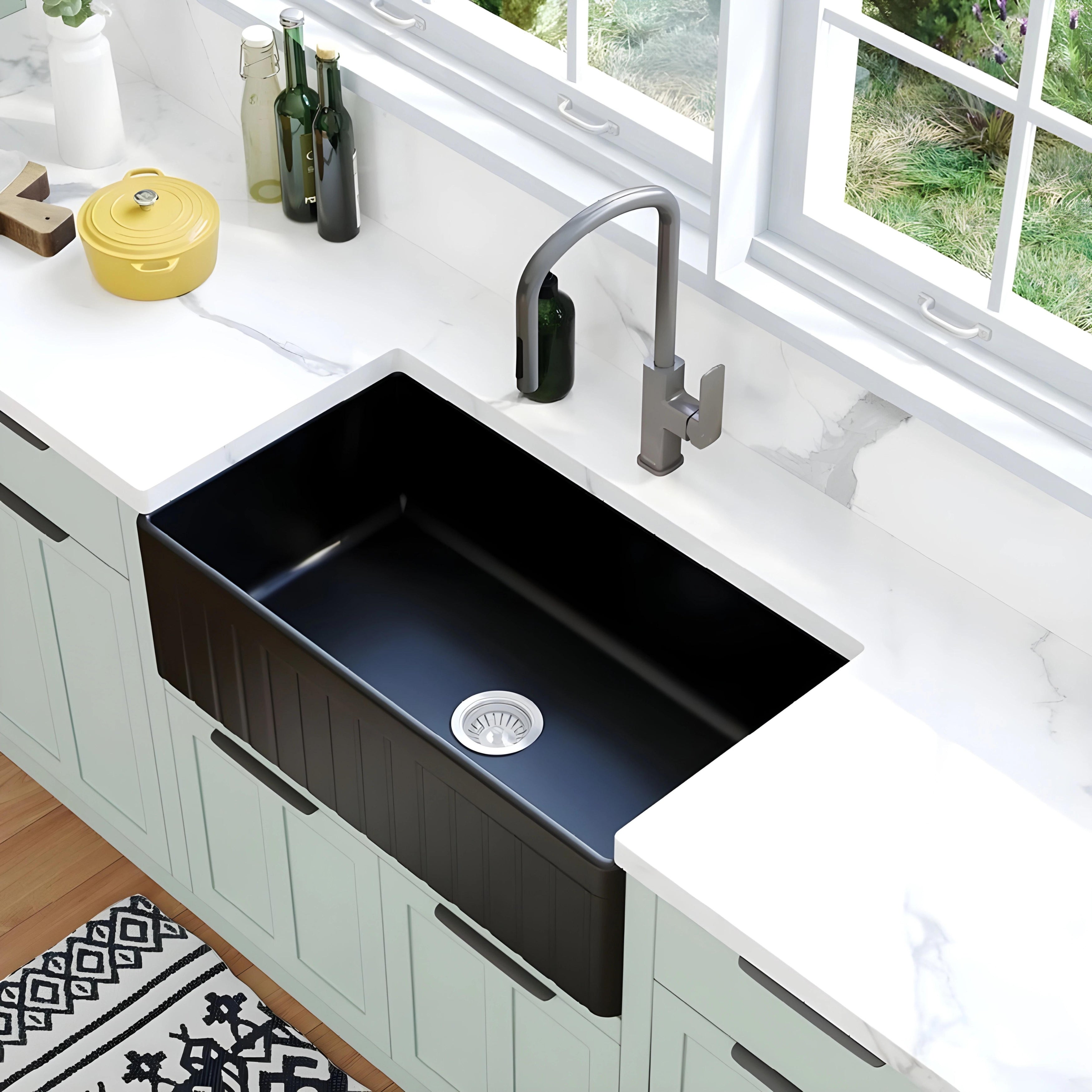 FIENZA BENSON SINGLE BOWL BUTLER SINK MATTE BLACK 830MM