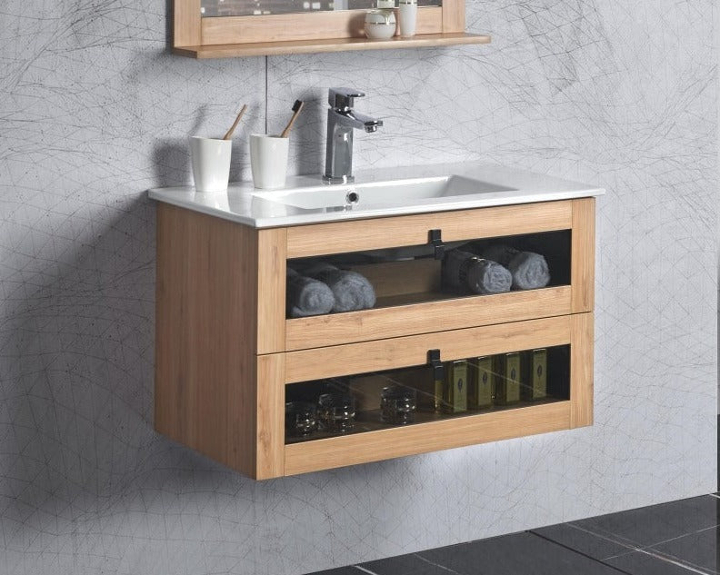 BEL BAGNO MANHATTAN WHITE OAK II 600MM SINGLE BOWL WALL HUNG VANITY AND BASIN