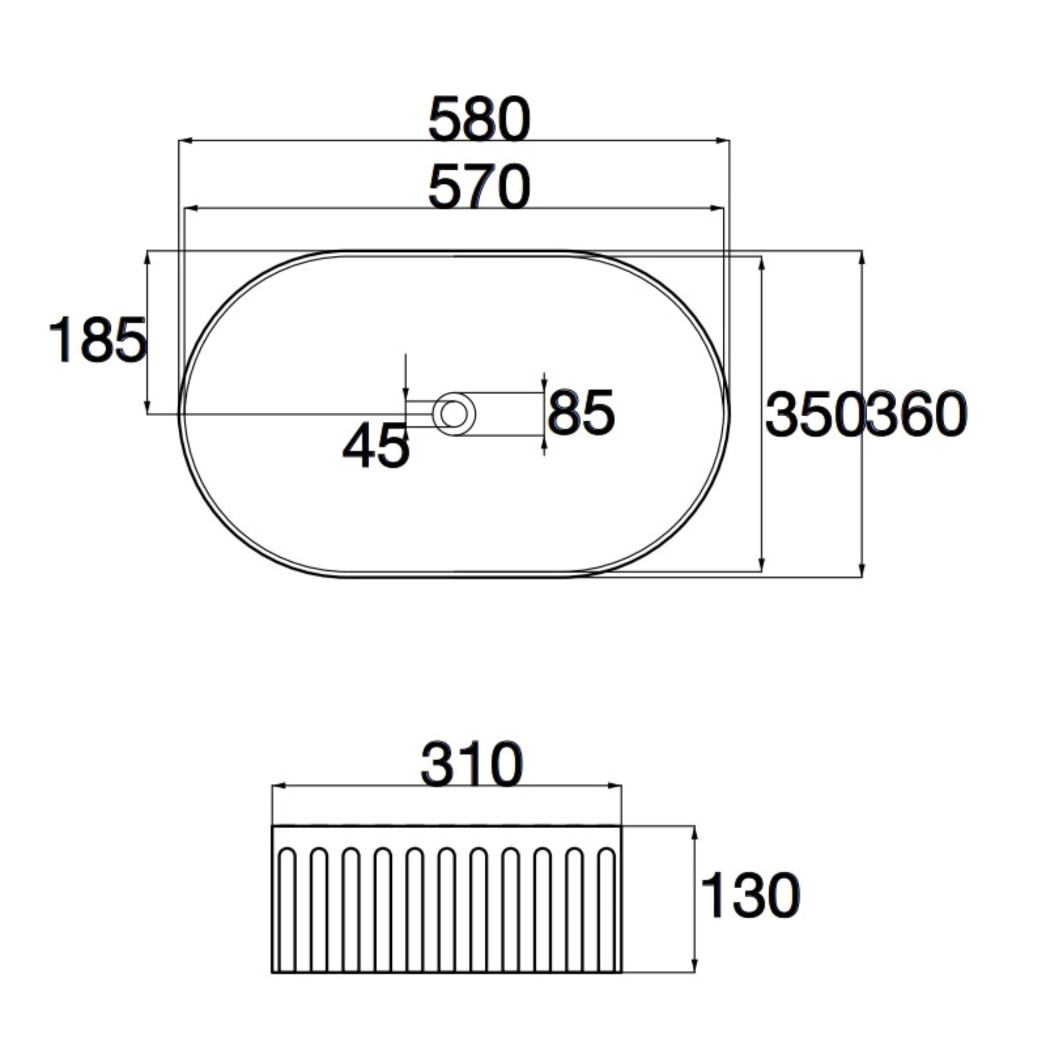 AQUAPERLA CERAMIC FLUTED ABOVE COUNTER BASIN MATTE WHITE 580MM