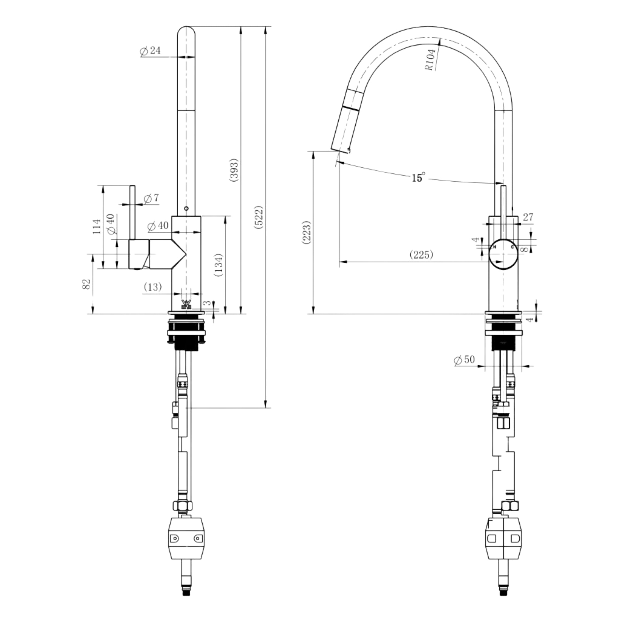 MODERN NATIONAL STAR MINI PULL OUT KITCHEN MIXER 393MM CHAMPAGNE