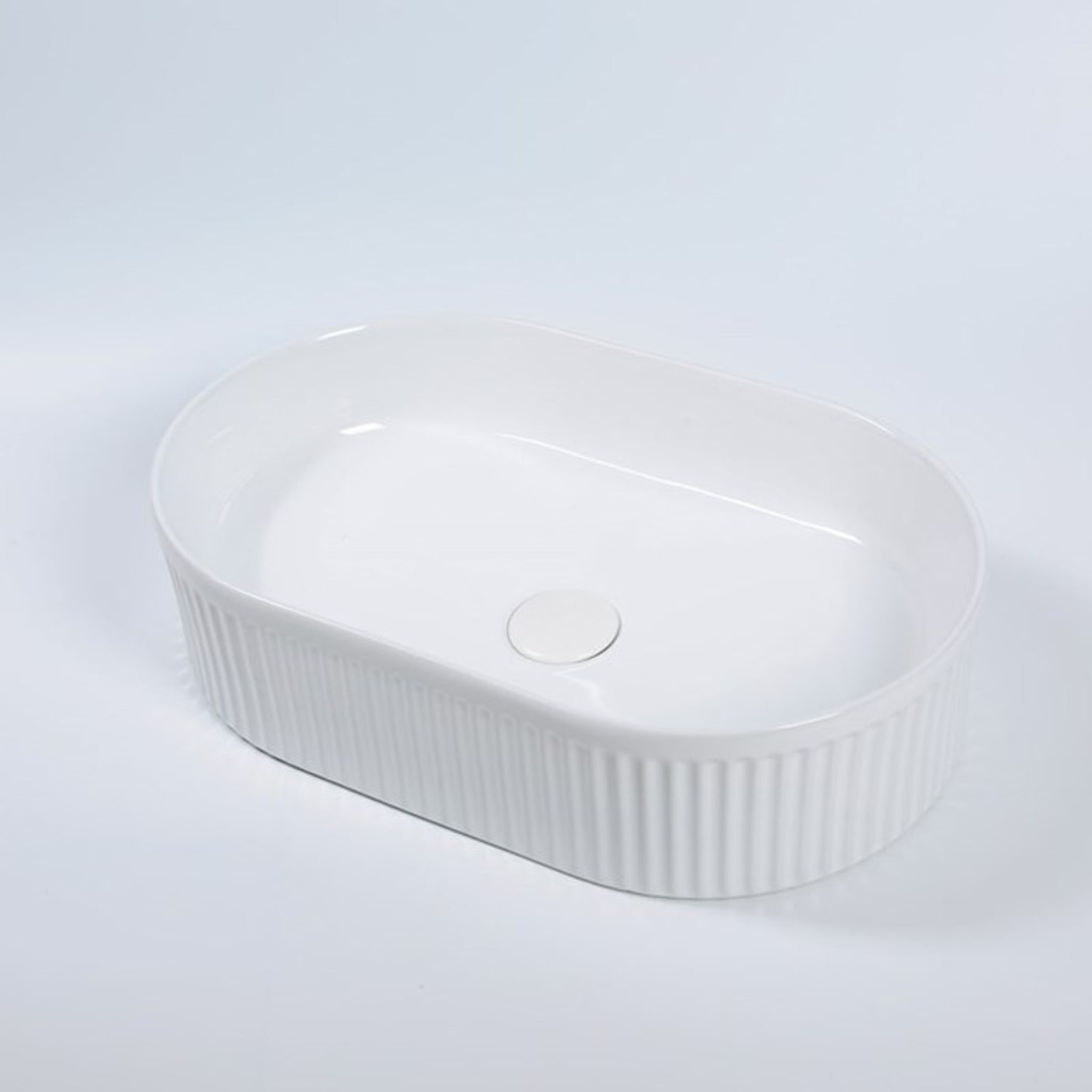 AQUAPERLA CERAMIC FLUTED ABOVE COUNTER BASIN MATTE WHITE 490MM