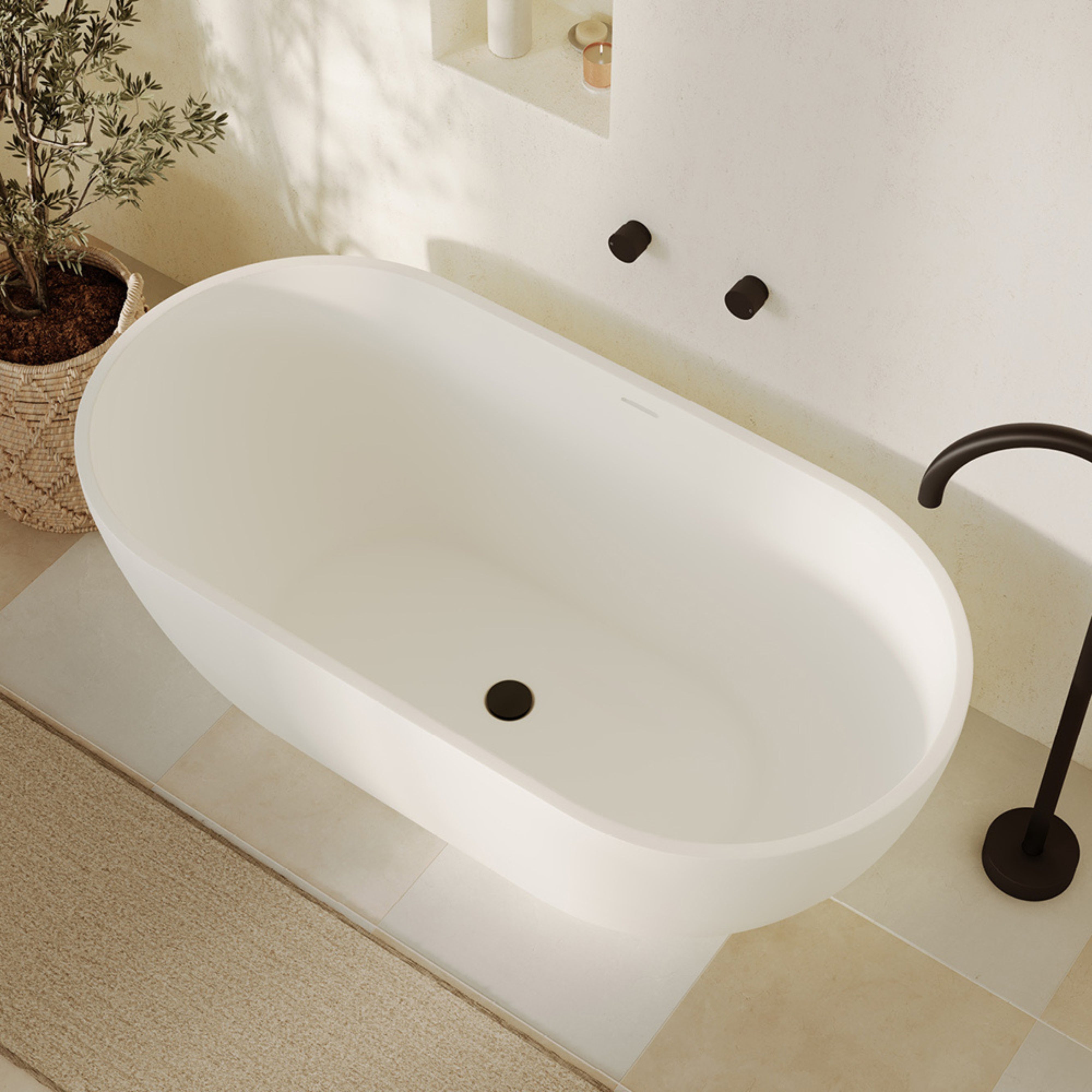 FIENZA NERO SOLID SURFACE FREESTANDING BATHTUB MATTE WHITE (AVAILABLE IN 1400MM, 1550MM AND 1780MM)