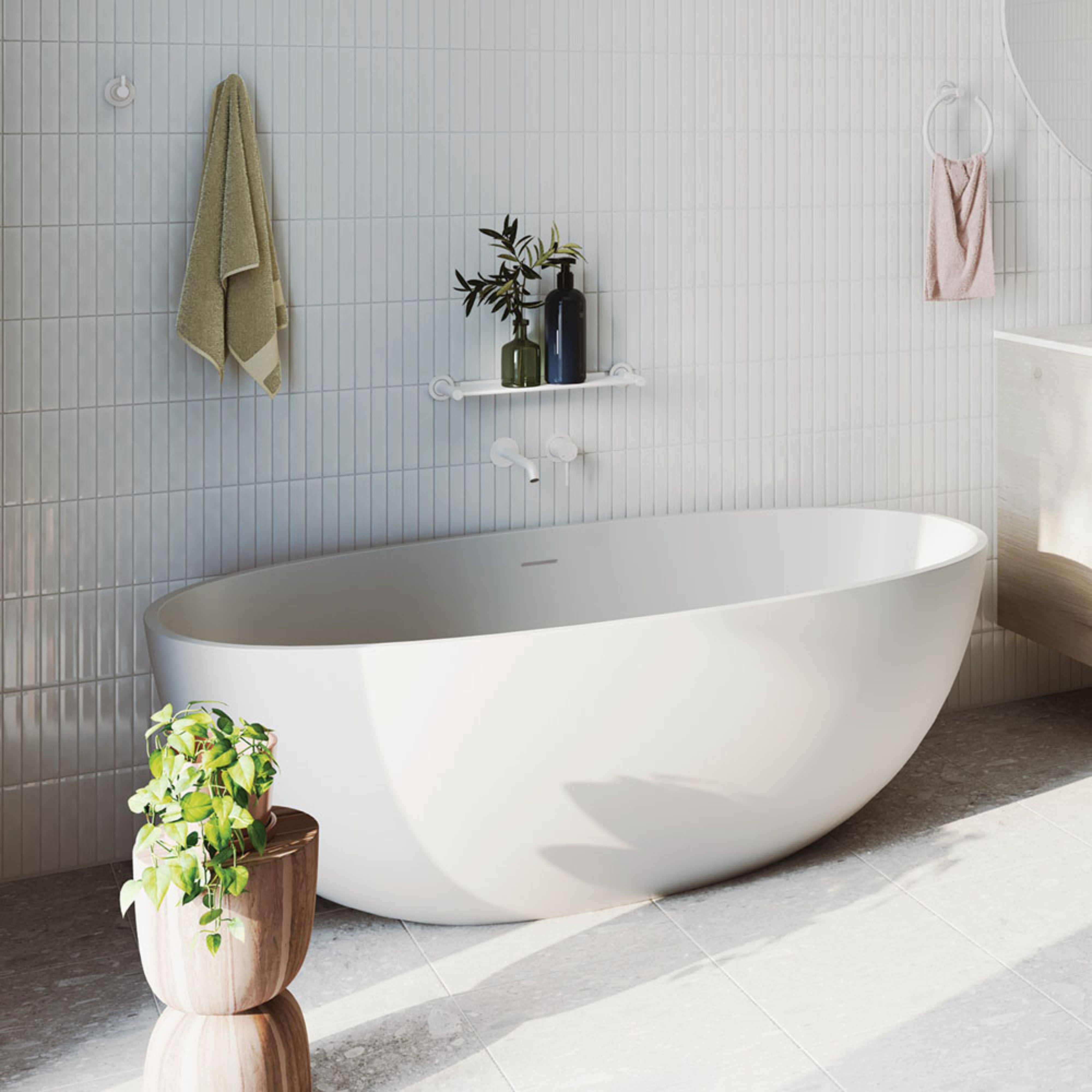 FIENZA SASSO SOLID SURFACE FREESTANDING BATHTUB MATTE WHITE (AVAILABLE IN 1550MM AND 1650MM)