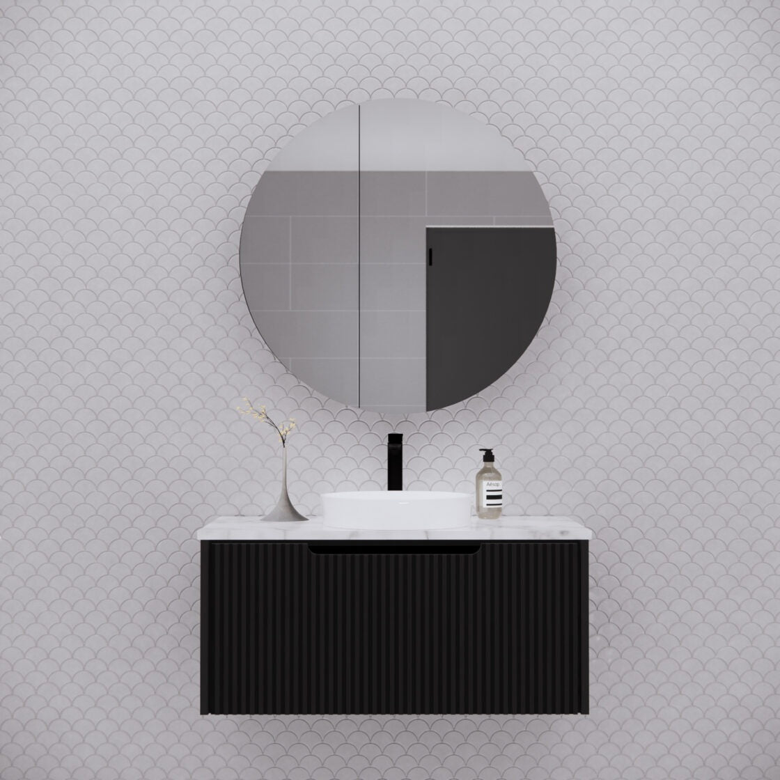 RIVA LONDON MATTE BLACK SHAVING CABINET 800MM