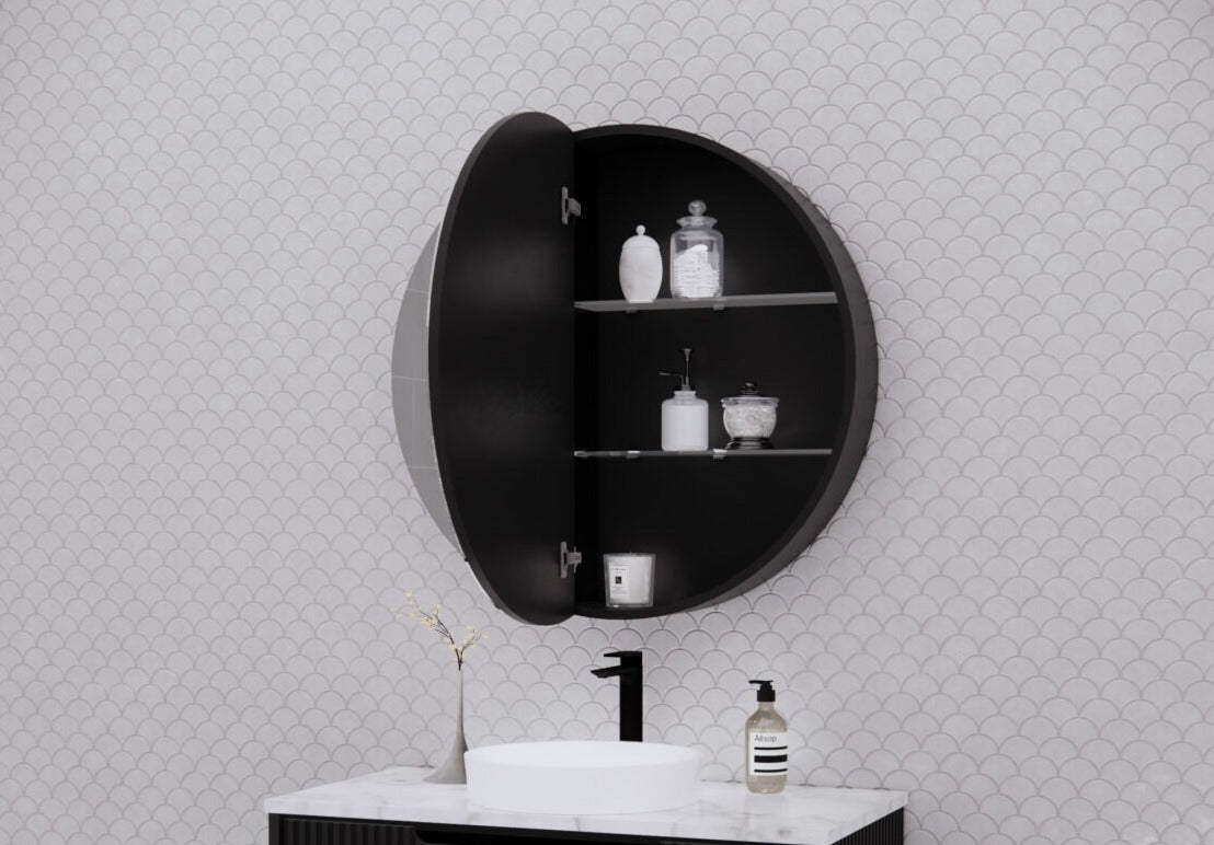 RIVA LONDON MATTE BLACK SHAVING CABINET 800MM