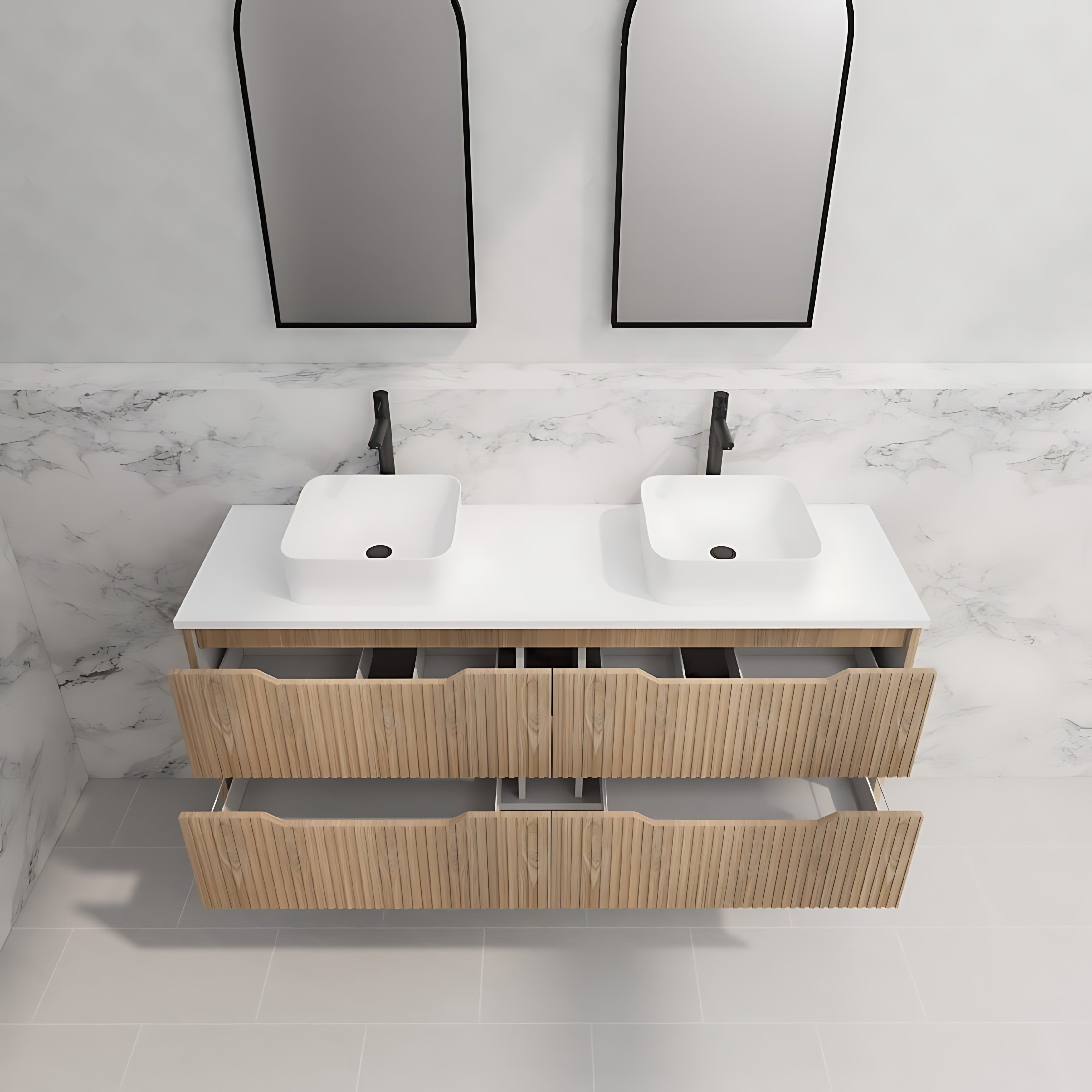 RIVA BALI AMERICAN OAK 1500MM DOUBLE BOWL FLOOR STANDING VANITY