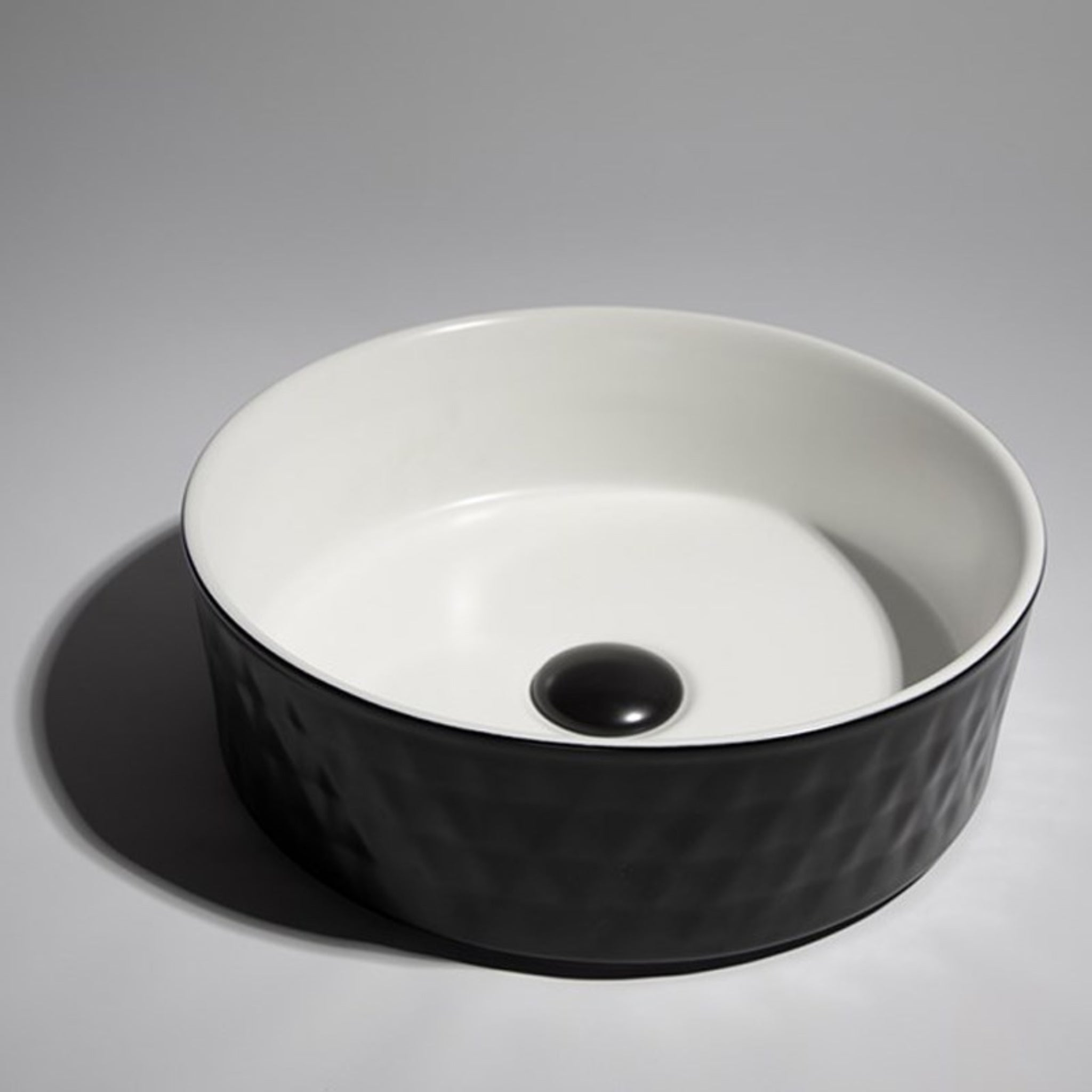 AQUAPERLA CERAMIC ROUND ABOVE COUNTER BASIN MATTE BLACK AND WHITE 360MM