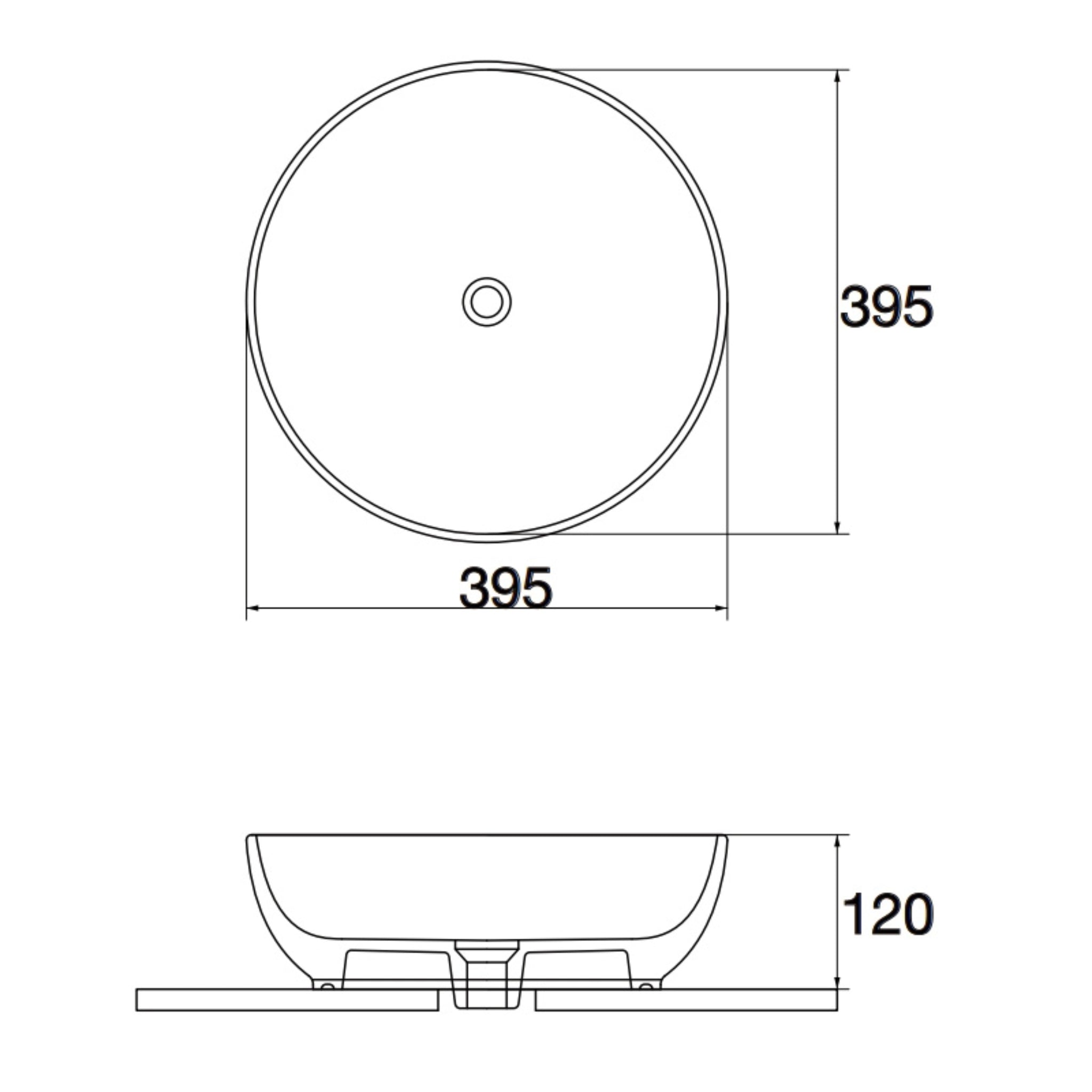 AQUAPERLA CERAMIC ROUND ABOVE COUNTER BASIN GLOSS WHITE 395MM