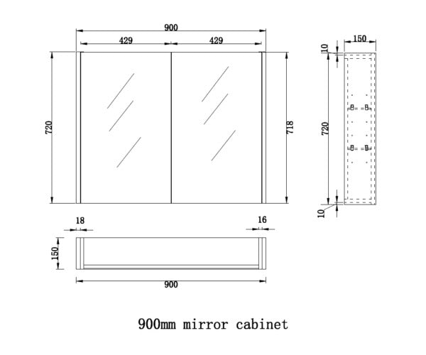 RIVA GENEVA DARK OAK MIRROR SHAVING CABINET 900MM