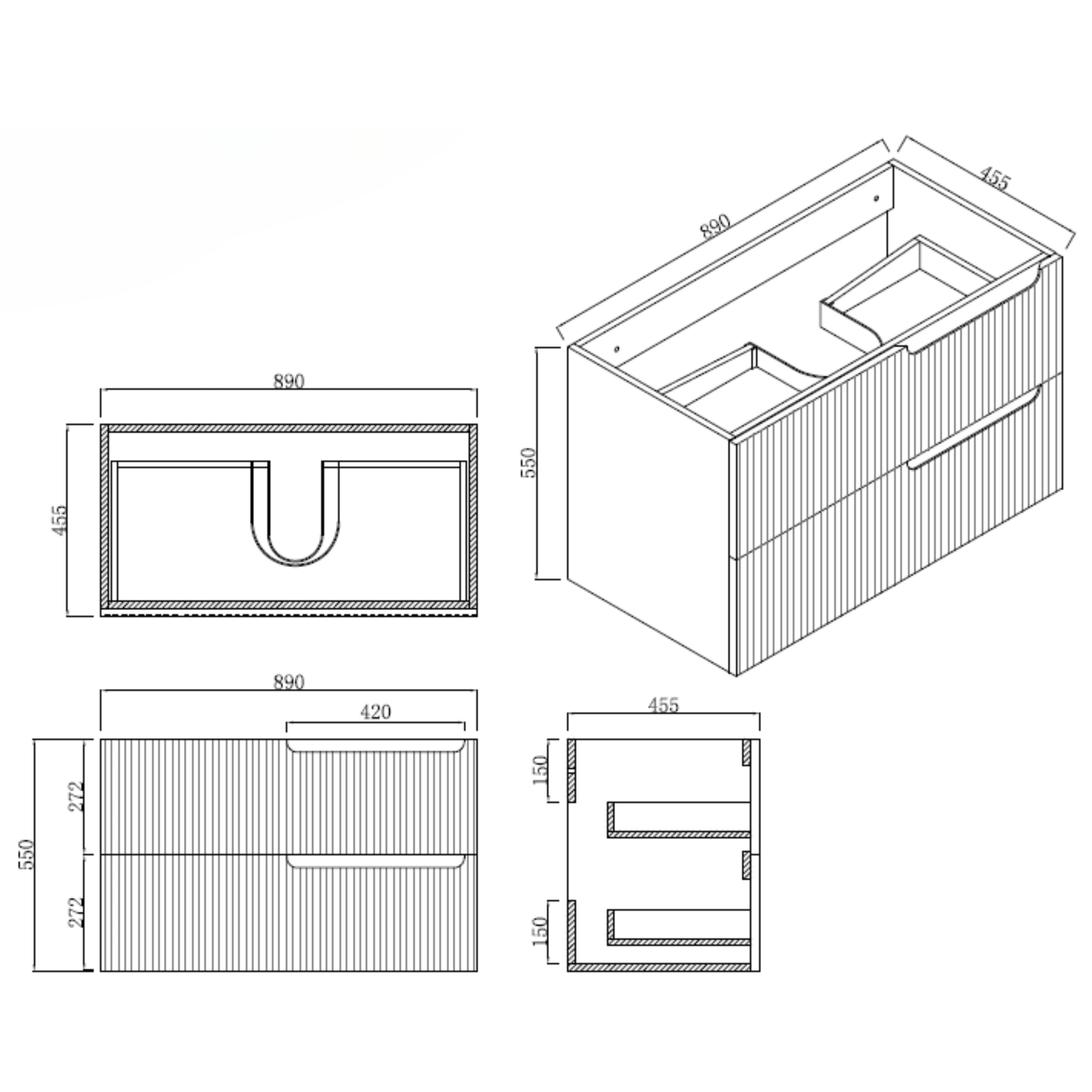 INFINITY SERSI MATTE WHITE 900MM SINGLE BOWL WALL HUNG VANITY