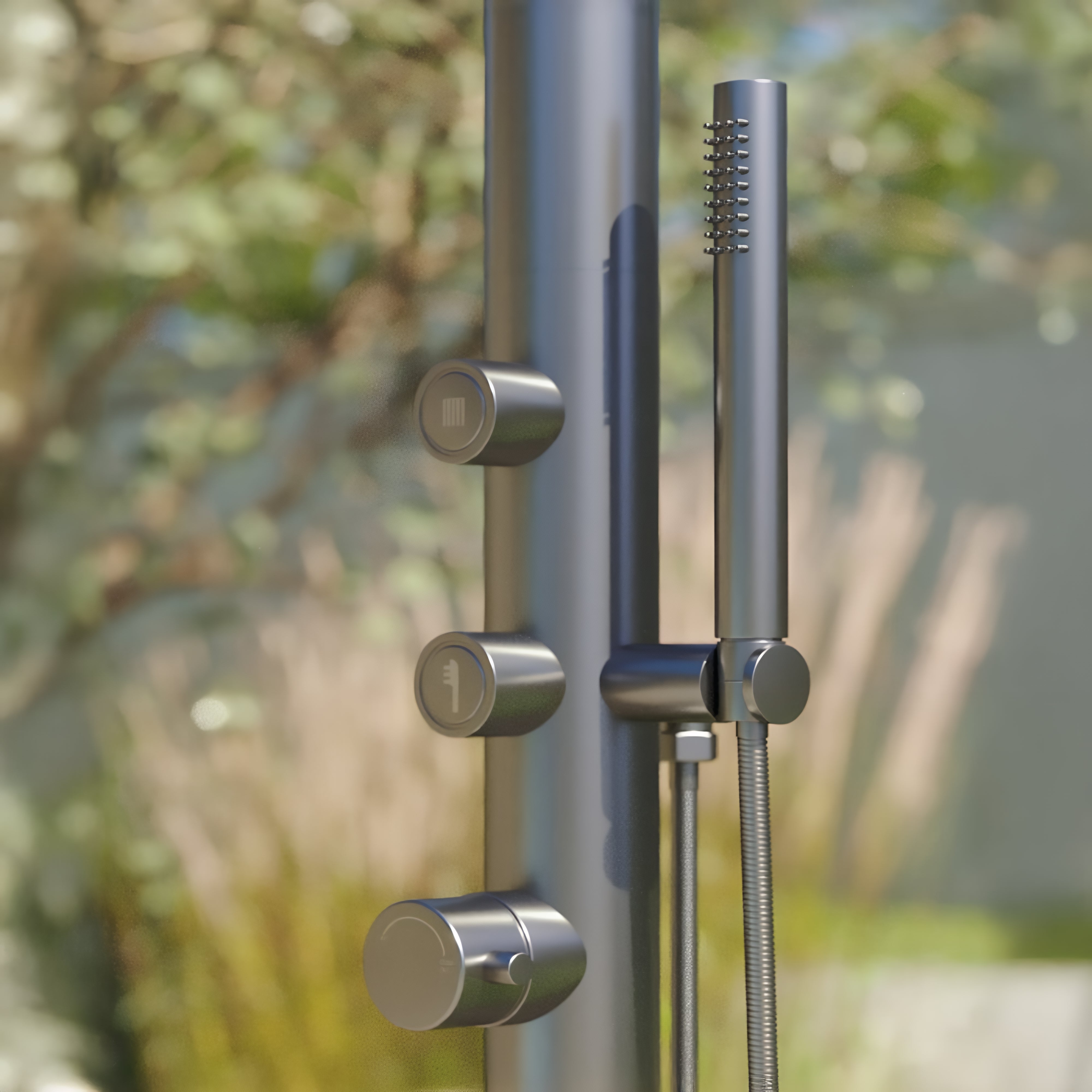 RAINWARE AVOCA FREESTANDING OUTDOOR HOT AND COLD SHOWER AND HANDHELD STAINLESS STEEL