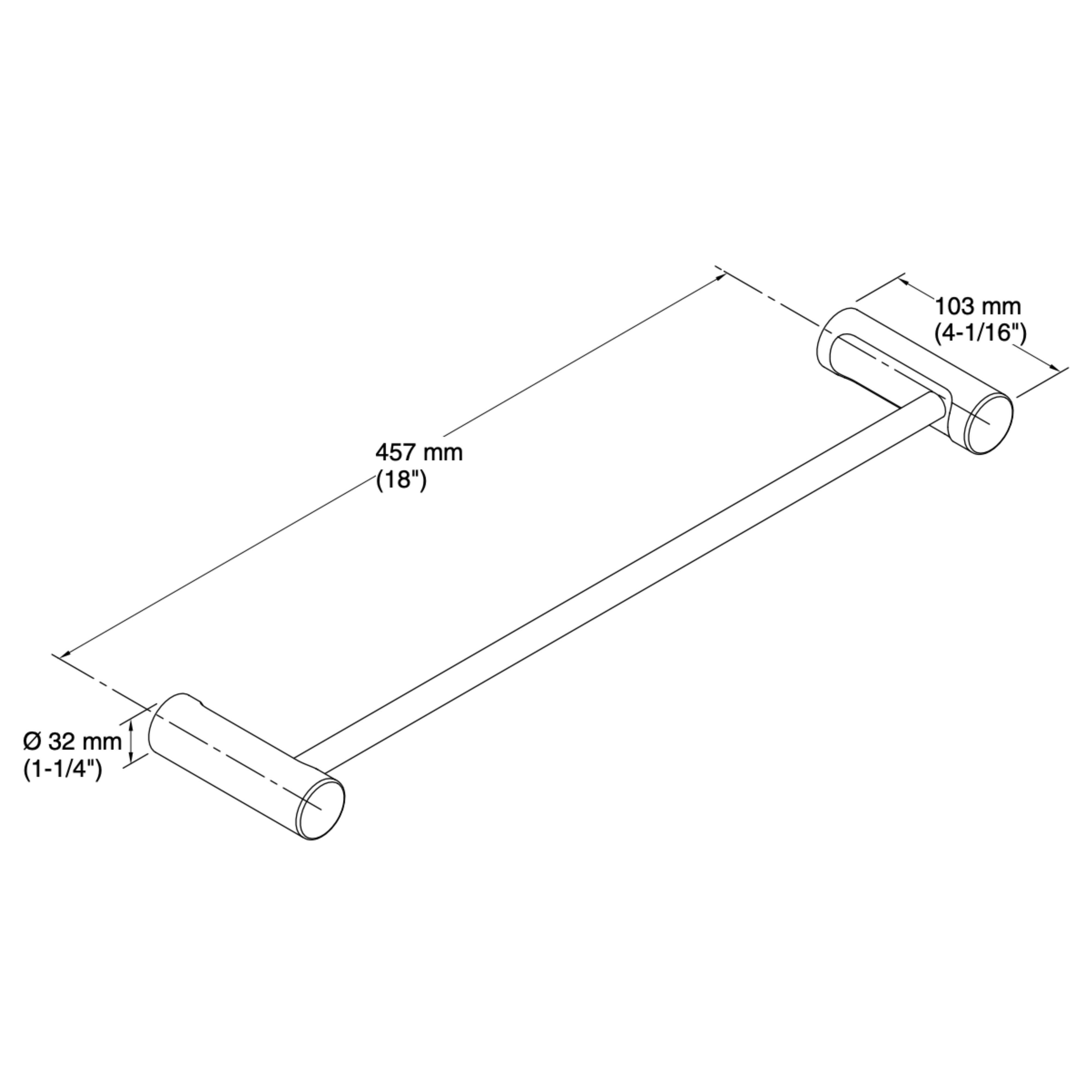 KOHLER JULY NON-HEATED SINGLE TOWEL RAIL MATTE BLACK 457MM