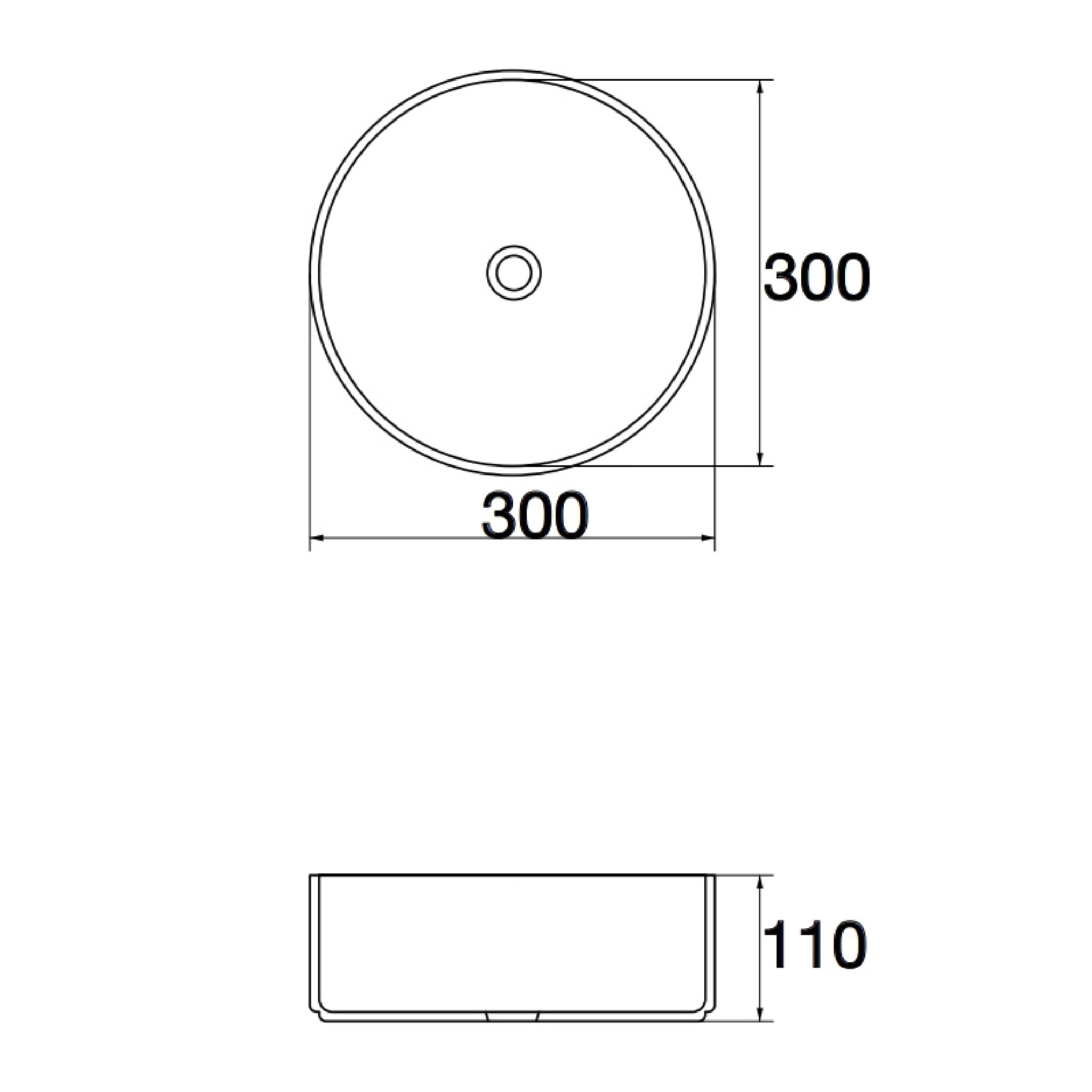 AQUAPERLA CERAMIC ROUND ABOVE COUNTER BASIN GLOSS WHITE 300MM