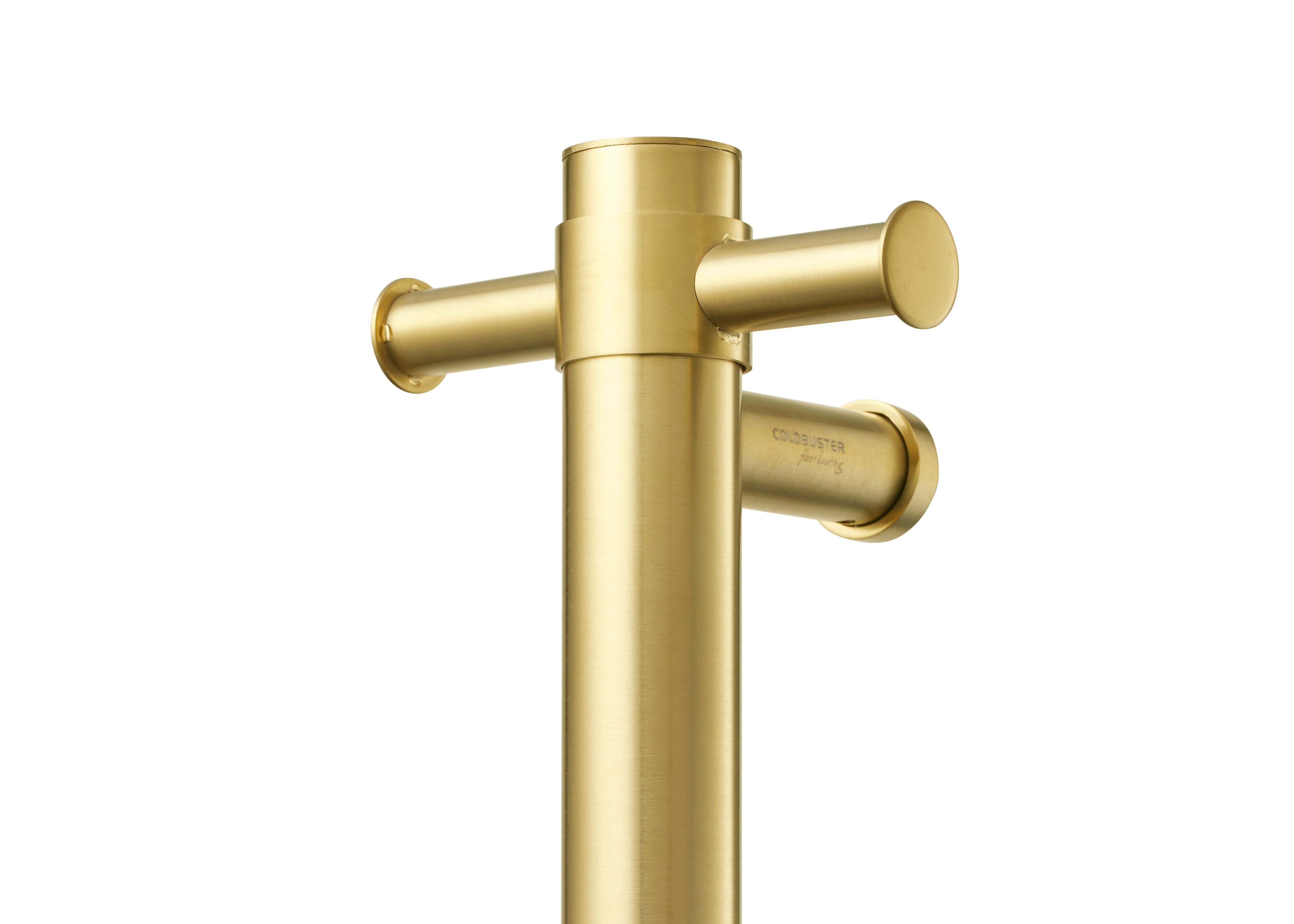 COLDBUSTER VERTICAL ROUND HEATED SINGLE TOWEL RAIL BRUSHED BRASS 900MM