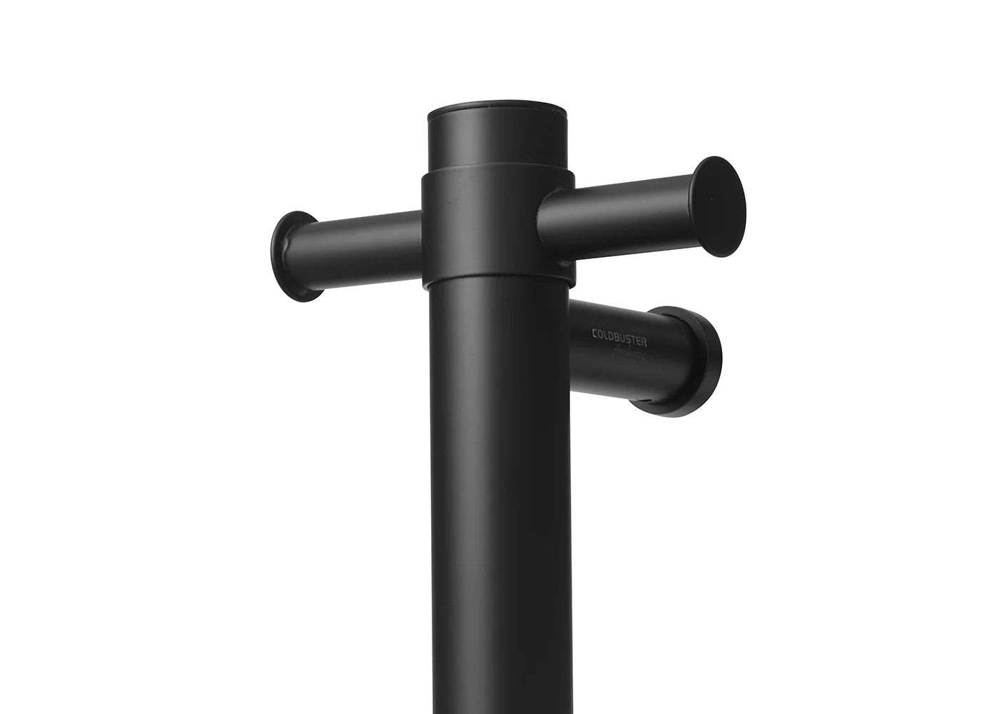 COLDBUSTER VERTICAL ROUND HEATED SINGLE TOWEL RAIL MATTE BLACK 900MM