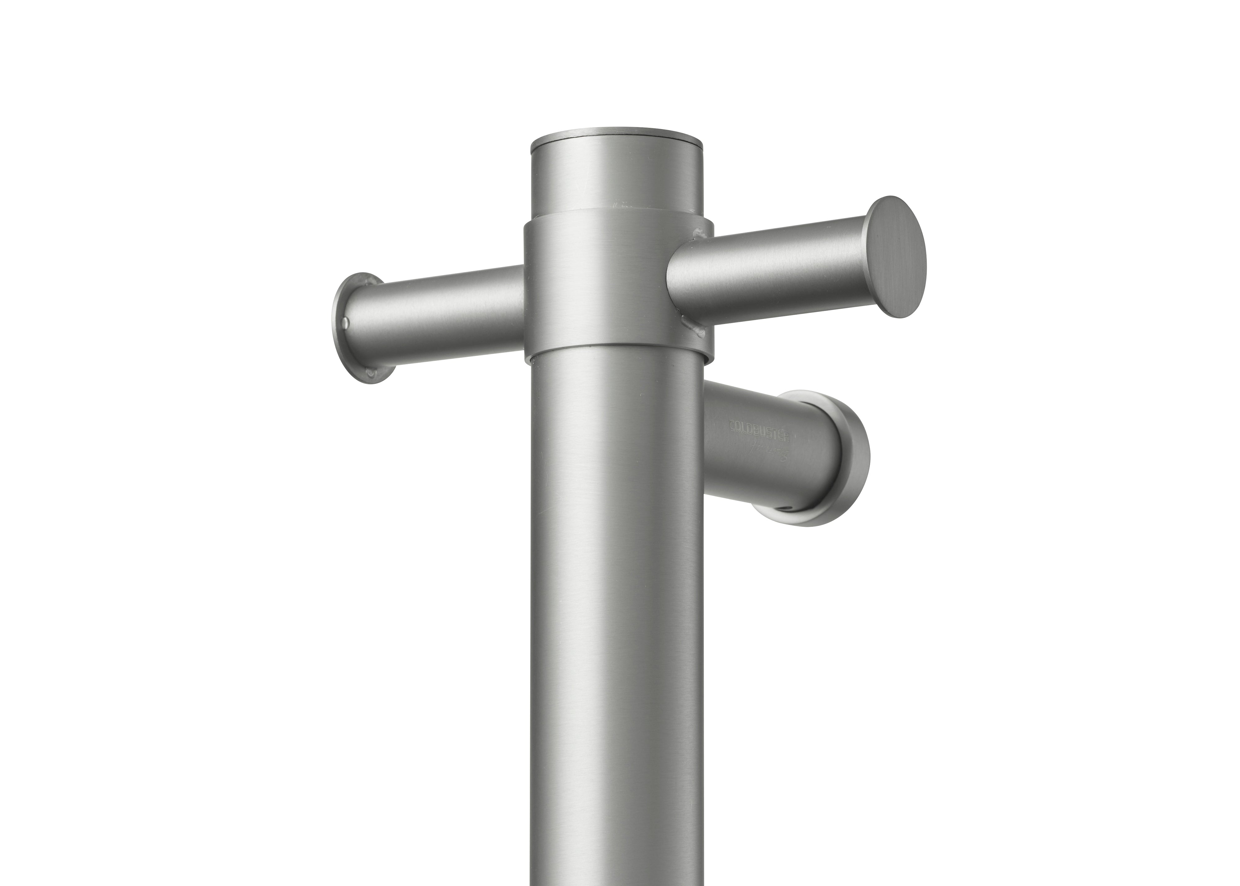 COLDBUSTER VERTICAL ROUND HEATED SINGLE TOWEL RAIL BRUSHED NICKEL 900MM