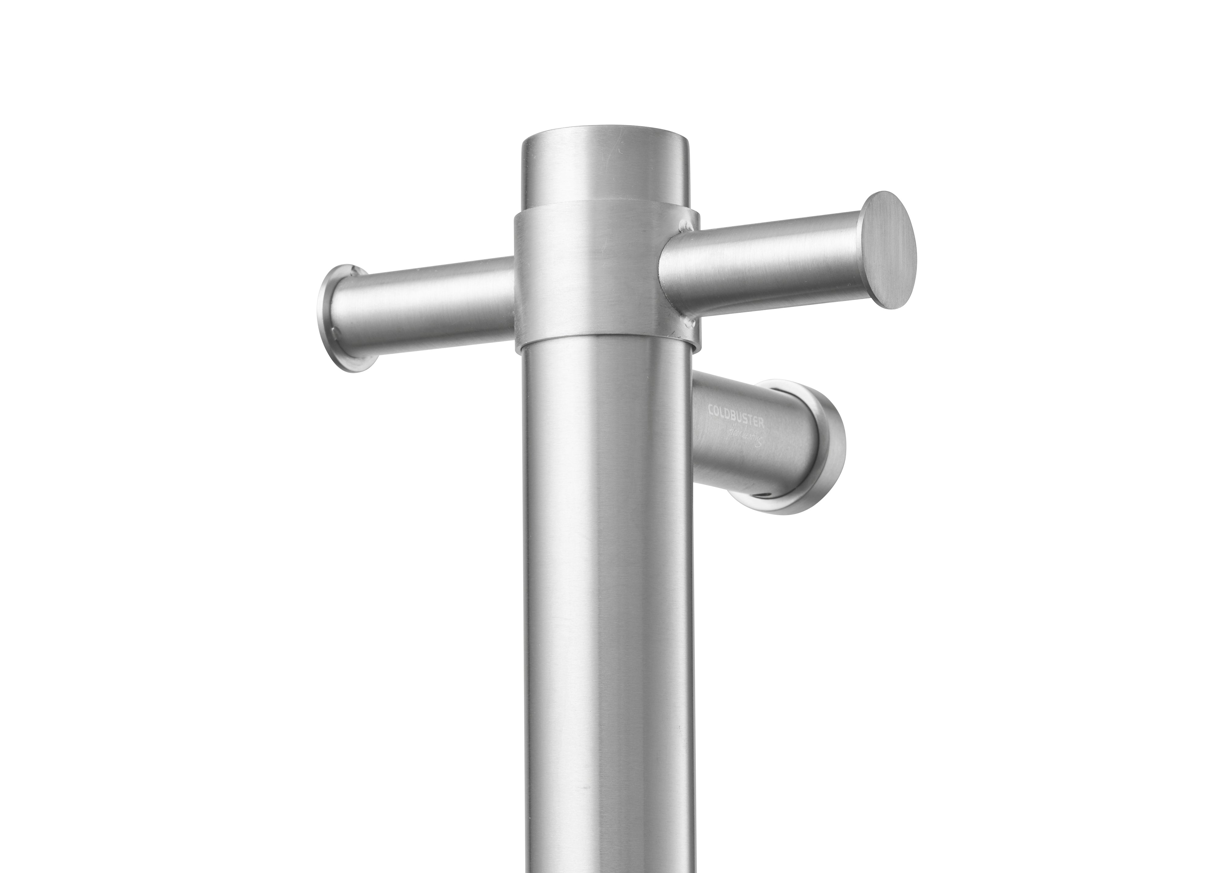 COLDBUSTER VERTICAL ROUND HEATED SINGLE TOWEL RAIL BRUSHED STAINLESS STEEL 900MM