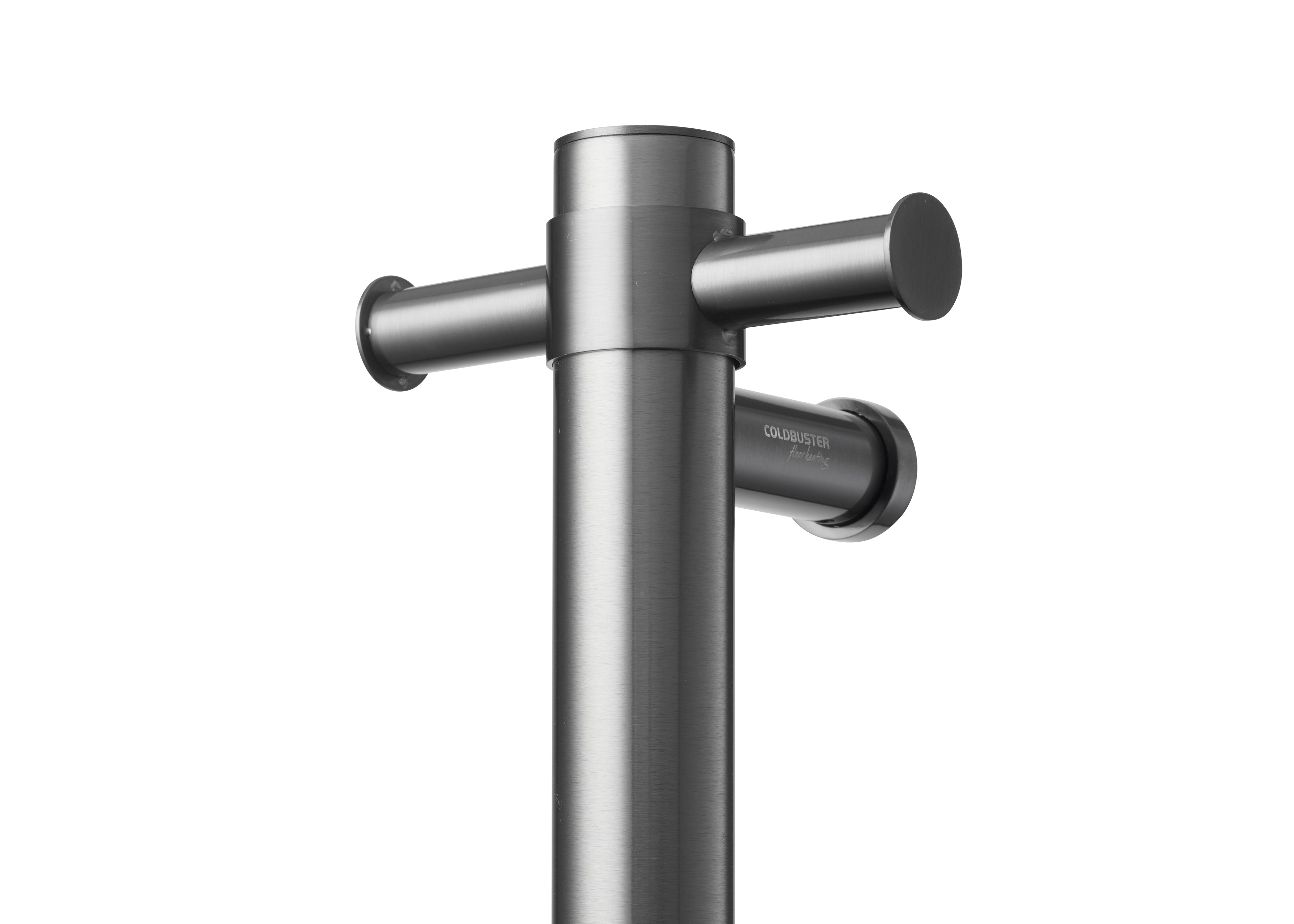 COLDBUSTER VERTICAL ROUND HEATED SINGLE TOWEL RAIL BRUSHED GUN METAL 900MM