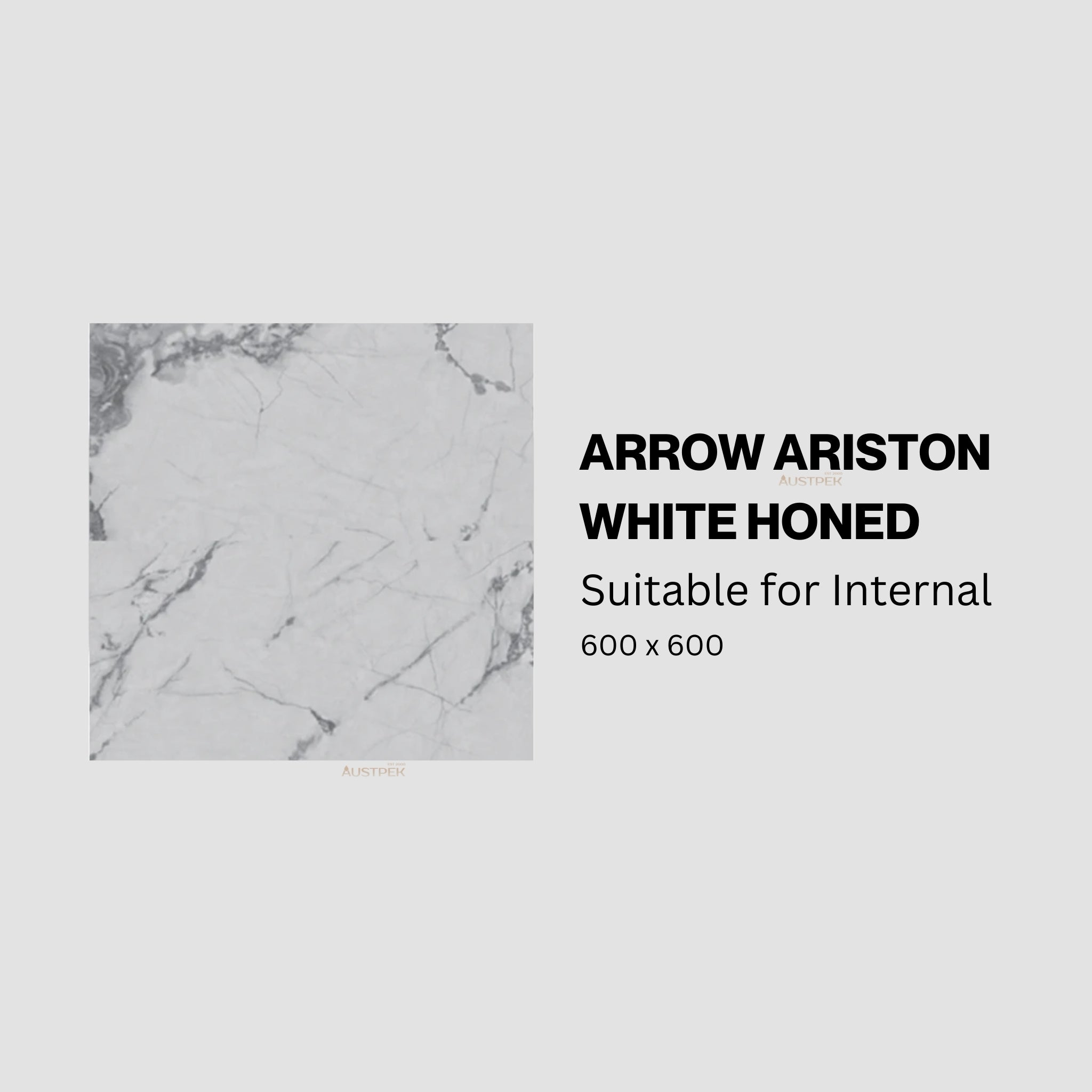 ARROW ARISTON WHITE HONED MATTE 600X600MM SQUARE TILE (PER BOX)