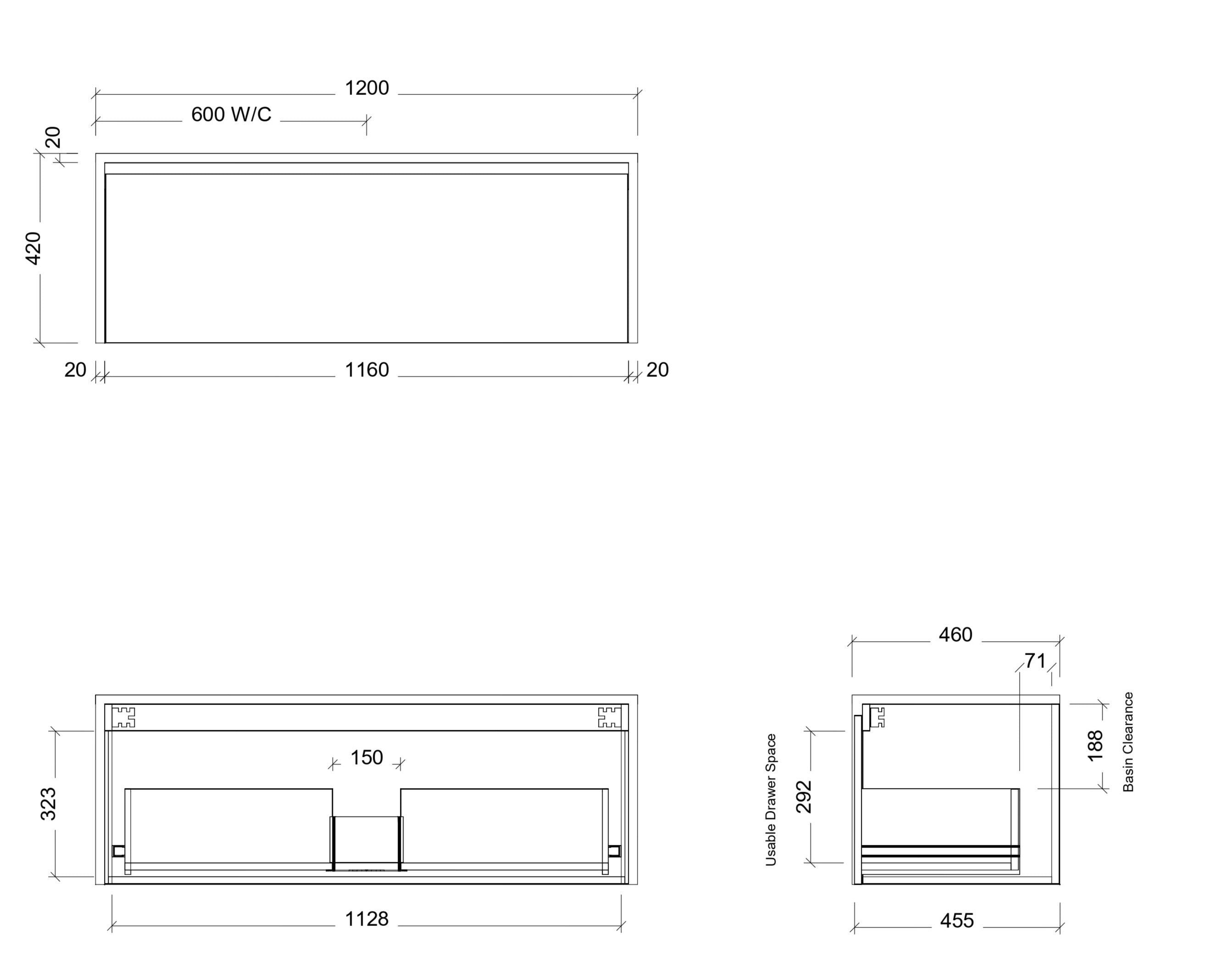 TIMBERLINE AINSWORTH CUSTOM WALL HUNG VANITY (ALL SIZING)