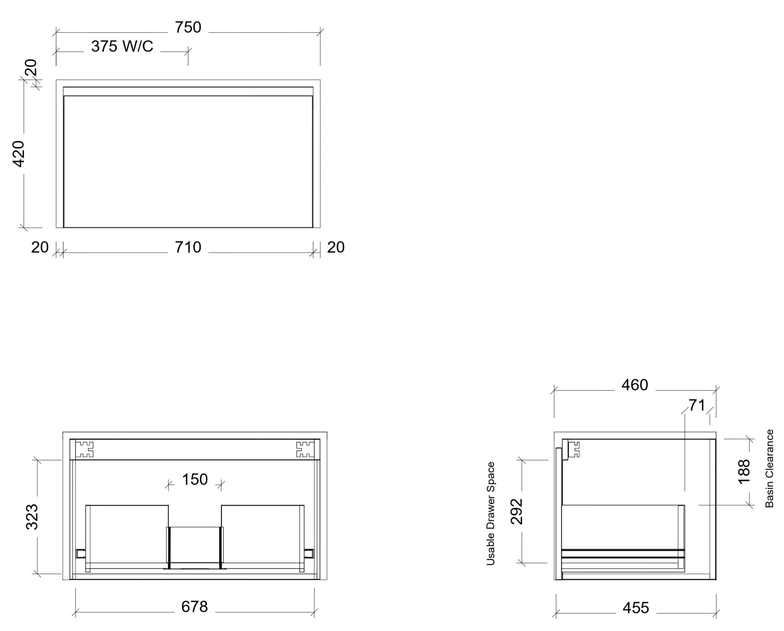 TIMBERLINE AINSWORTH CUSTOM WALL HUNG VANITY (ALL SIZING)