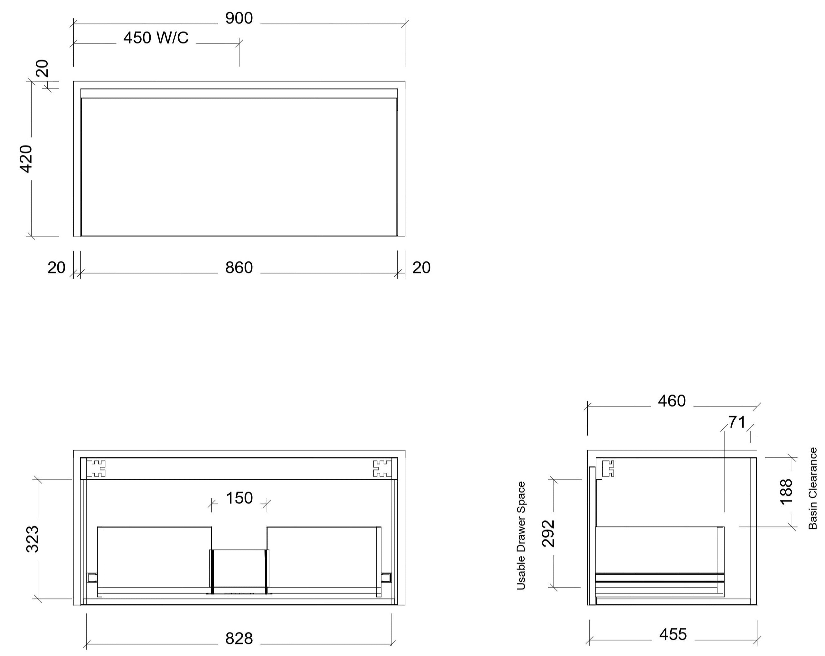 TIMBERLINE AINSWORTH CUSTOM WALL HUNG VANITY (ALL SIZING)