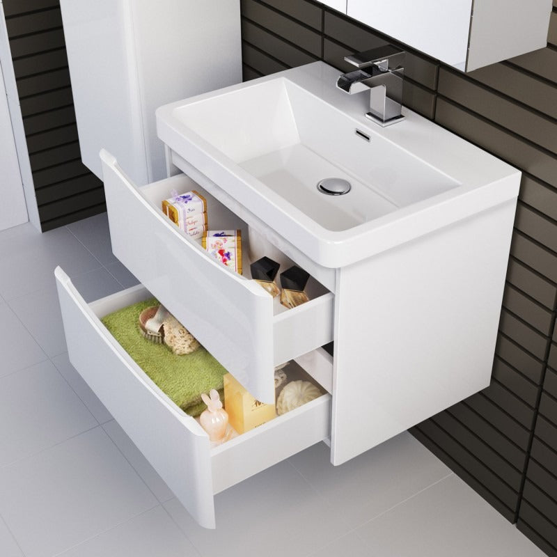 BEL BAGNO ANCONA GLOSS WHITE 600MM SINGLE BOWL WALL HUNG VANITY AND BASIN