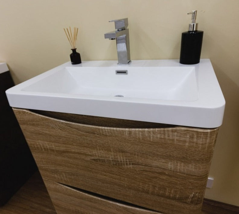 BEL BAGNO ANCONA WHITE OAK 600MM SINGLE BOWL WALL HUNG VANITY AND BASIN