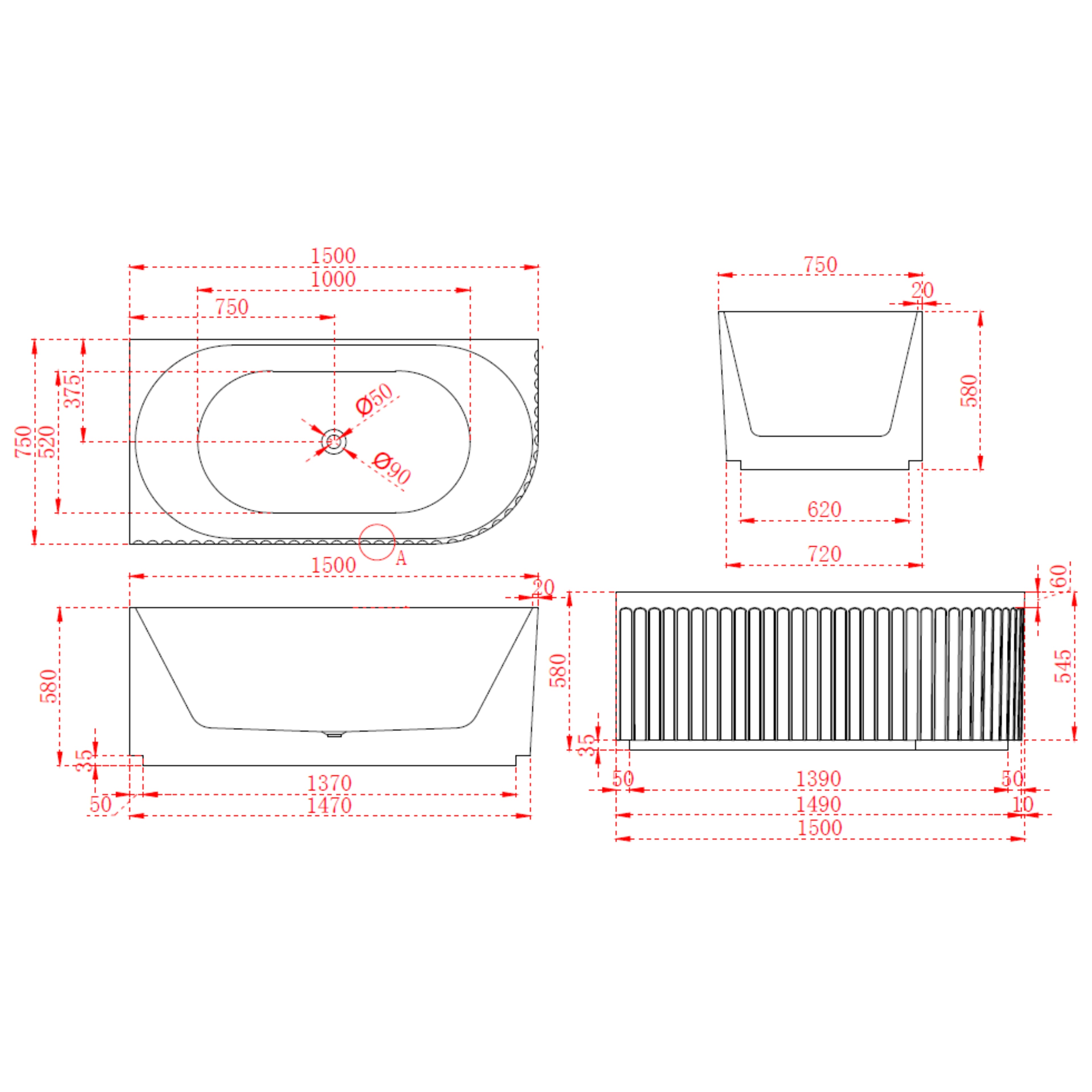 INFINITY ARTEMIS LEFT CORNER BATHTUB MATTE WHITE (AVAILABLE IN 1500MM AND 1700MM)