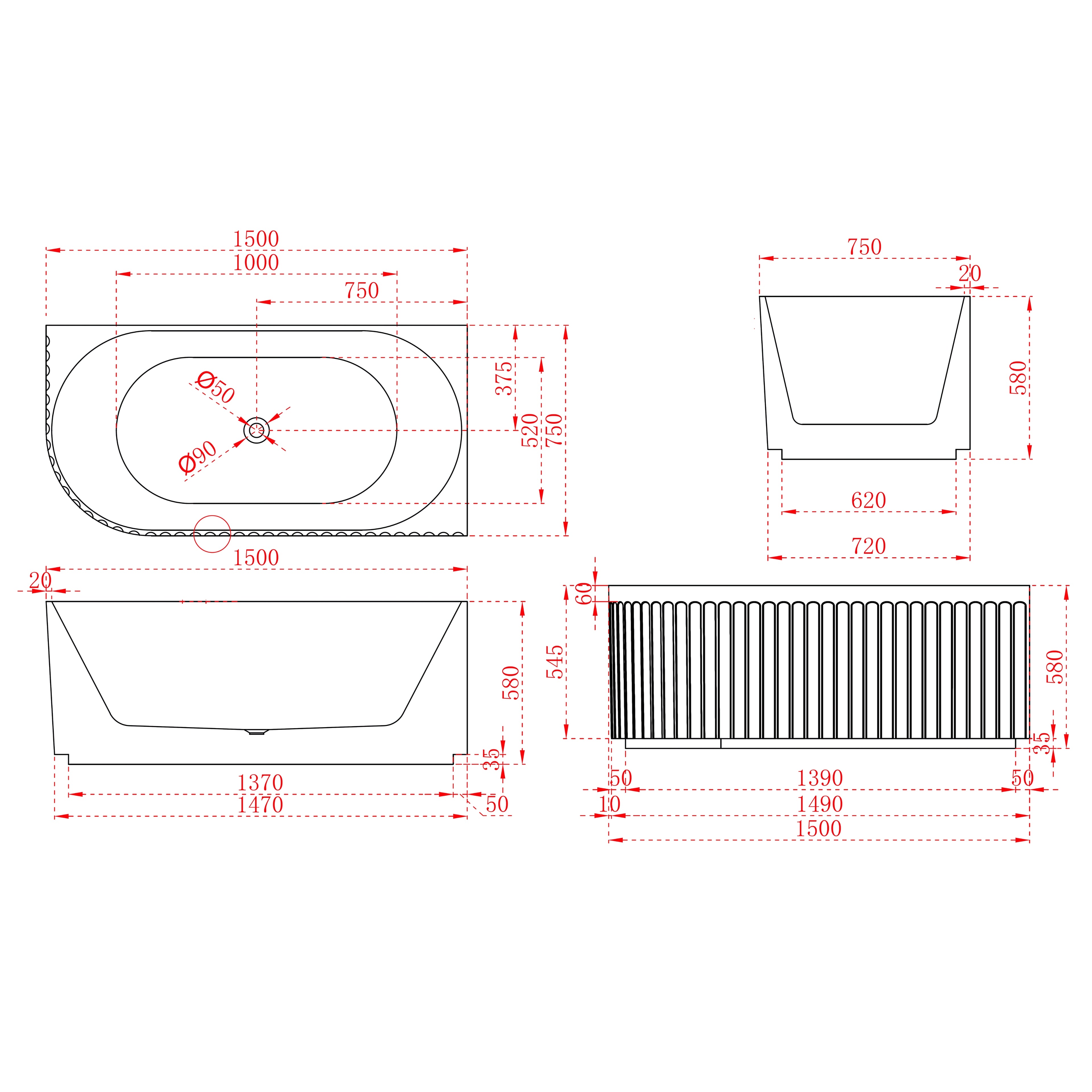 INFINITY ARTEMIS RIGHT CORNER BATHTUB MATTE WHITE (AVAILABLE IN 1500MM AND 1700MM)