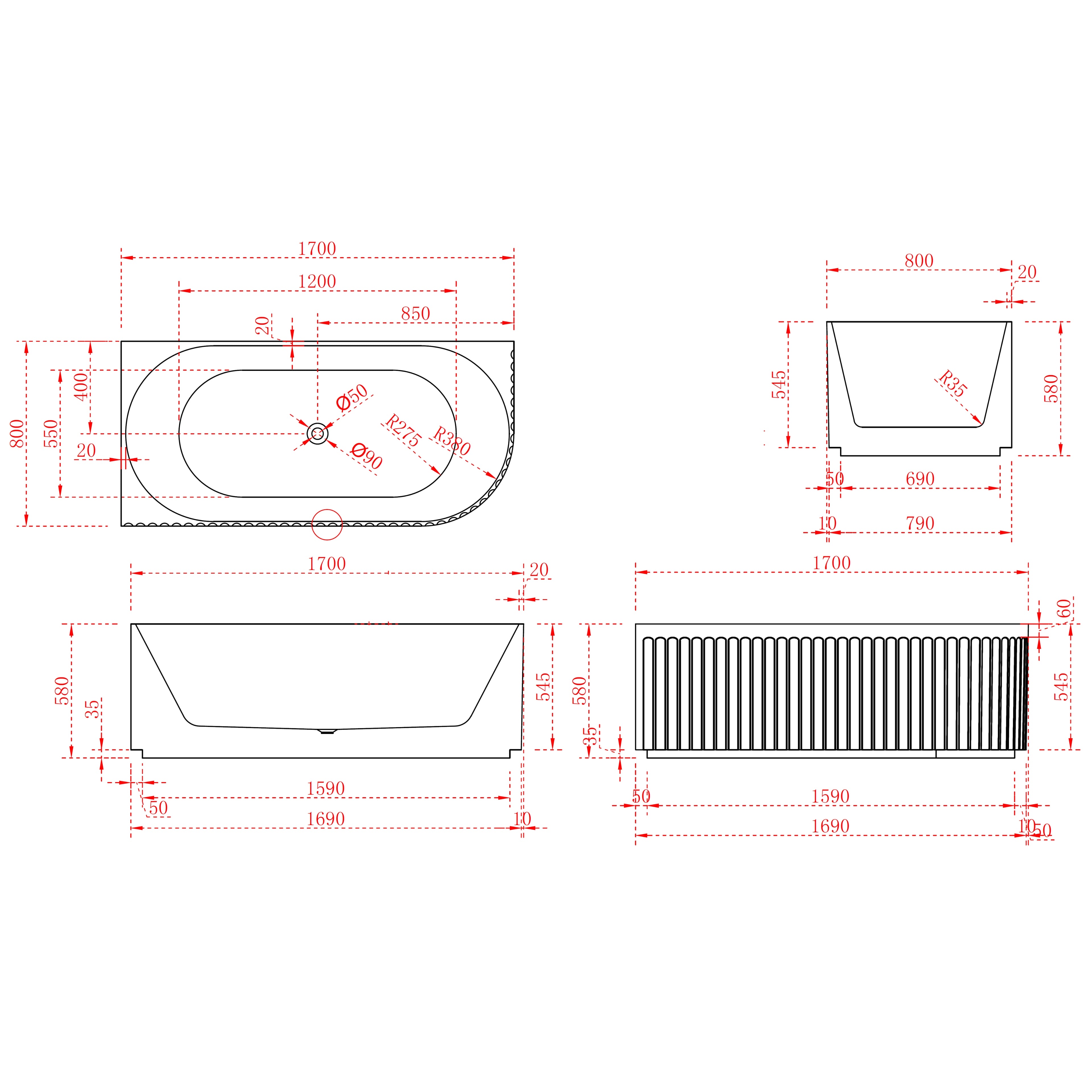 INFINITY ARTEMIS LEFT CORNER BATHTUB MATTE WHITE (AVAILABLE IN 1500MM AND 1700MM)