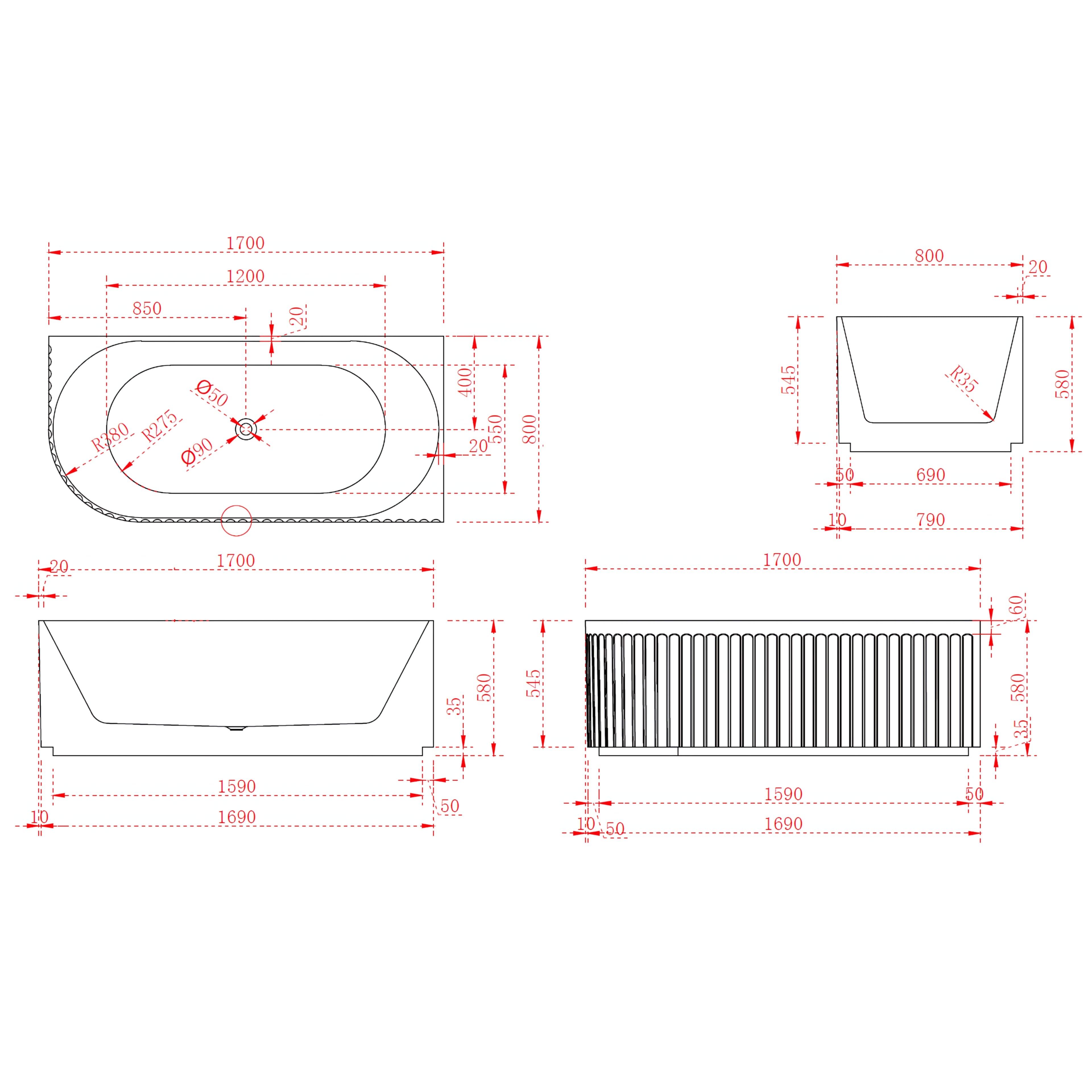 INFINITY ARTEMIS RIGHT CORNER BATHTUB MATTE WHITE (AVAILABLE IN 1500MM AND 1700MM)