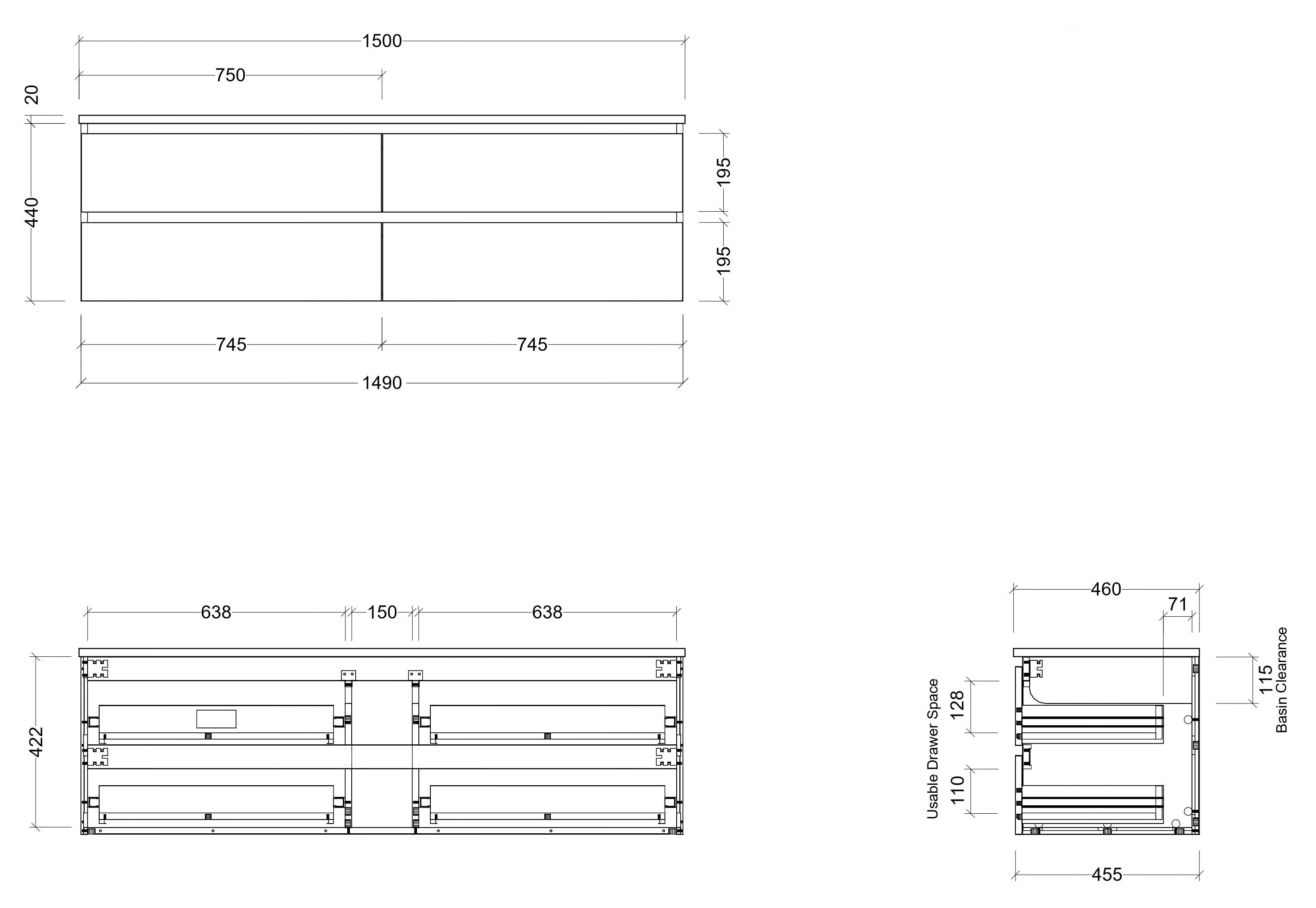 TIMBERLINE ASHTON CUSTOM WALL HUNG VANITY (ALL SIZING)