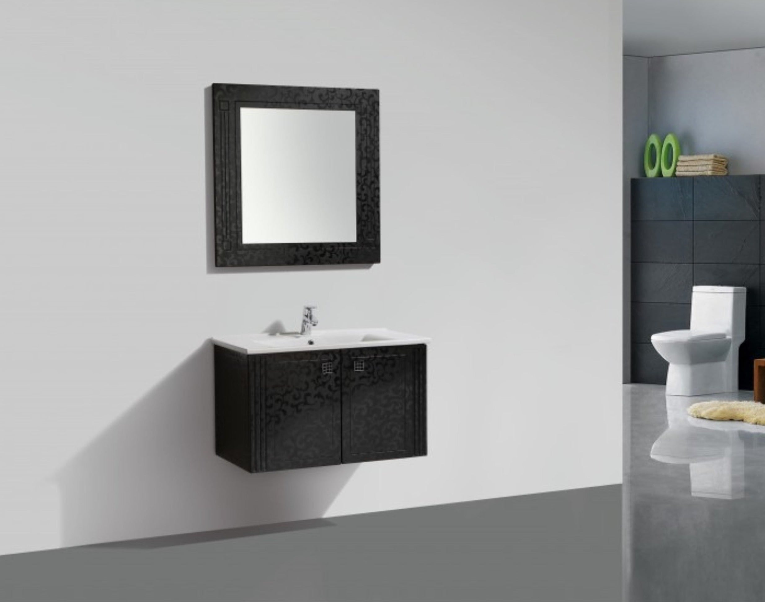 BEL BAGNO ATRIA NEO BLACK PATTERN 850MM SINGLE BOWL WALL HUNG VANITY AND BASIN