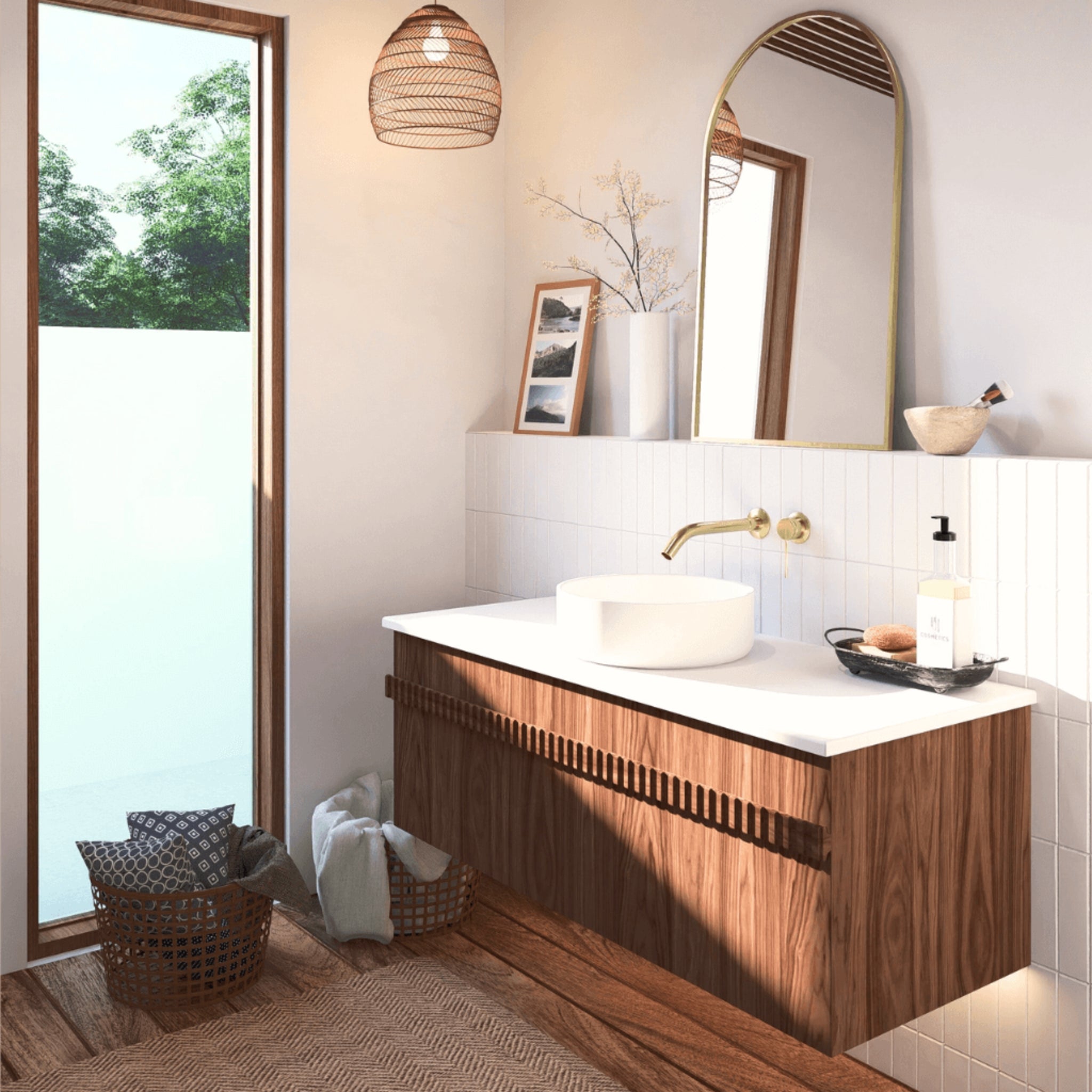 JOINERY BY BEARS ASHTON WALNUT 1200MM SINGLE BOWL WALL HUNG VANITY PACKAGE