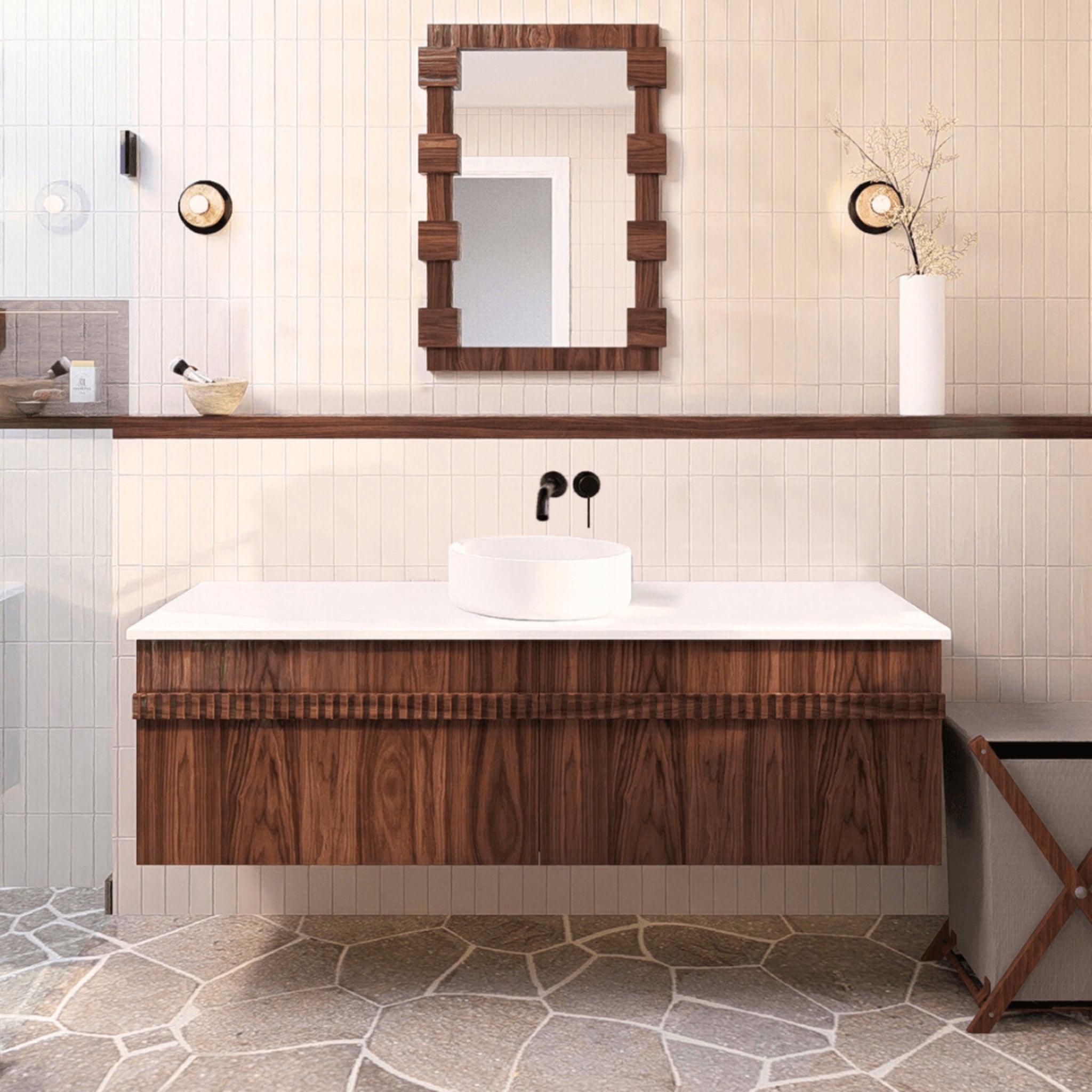 JOINERY BY BEARS ASHTON WALNUT 1500MM SINGLE BOWL WALL HUNG VANITY PACKAGE