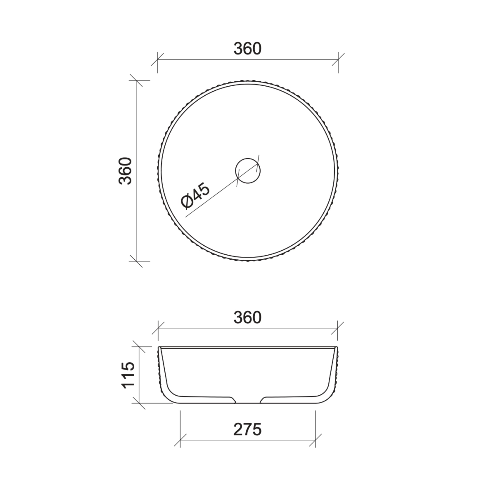 TIMBERLINE ALLURE DIMPLE ABOVE COUNTER BASIN MATTE WHITE 360MM