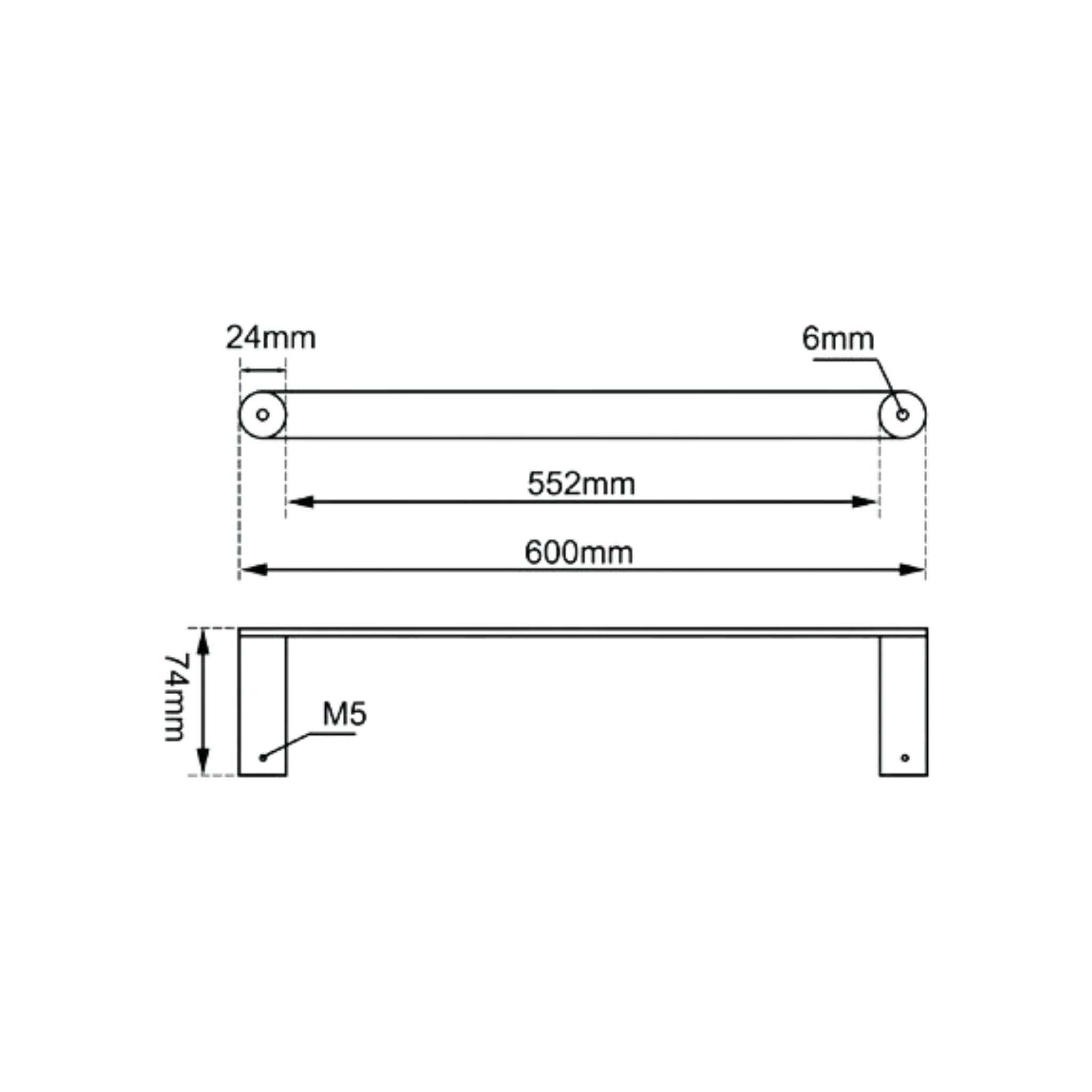 AQUAPERLA RUSHY SINGLE TOWEL RAIL CHROME (AVAILABLE IN 600MM AND 800MM)