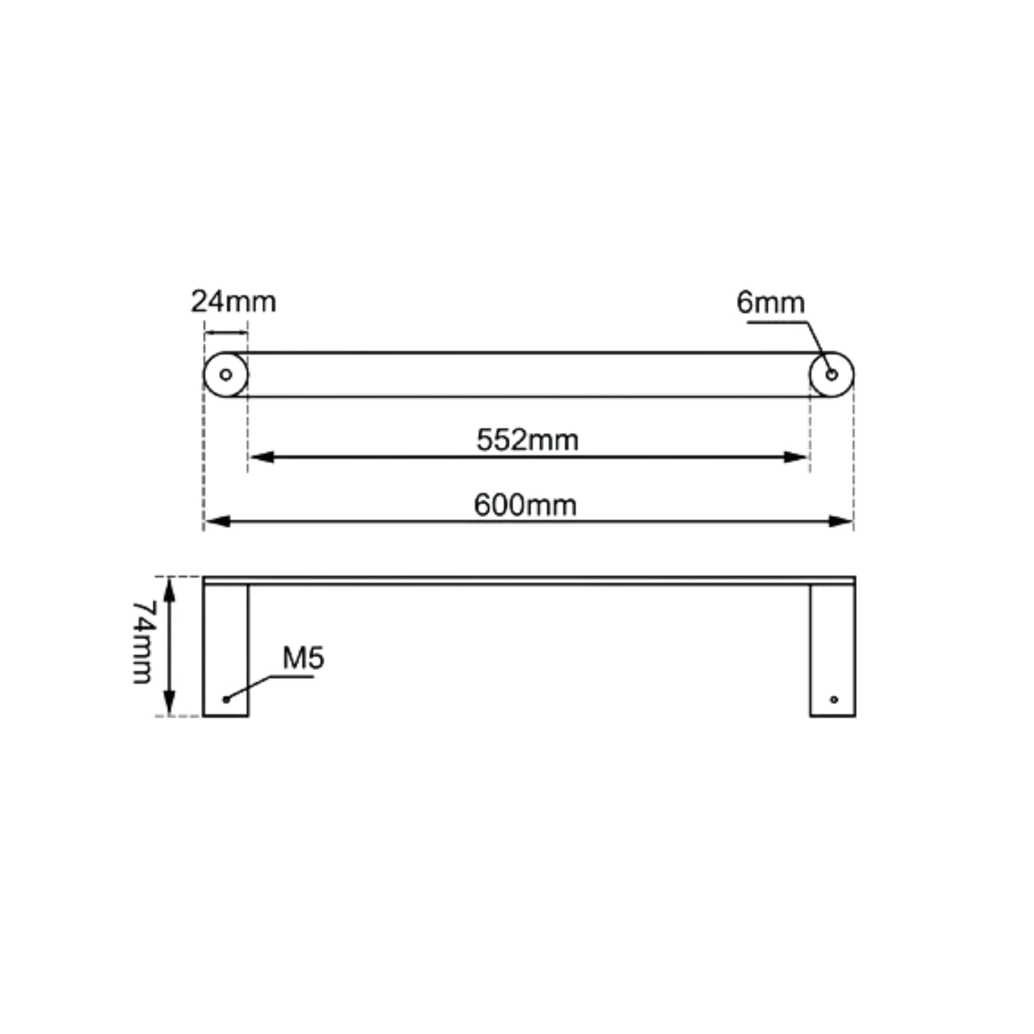 AQUAPERLA RUSHY SINGLE TOWEL RAIL GUN METAL (AVAILABLE IN 600MM AND 800MM)