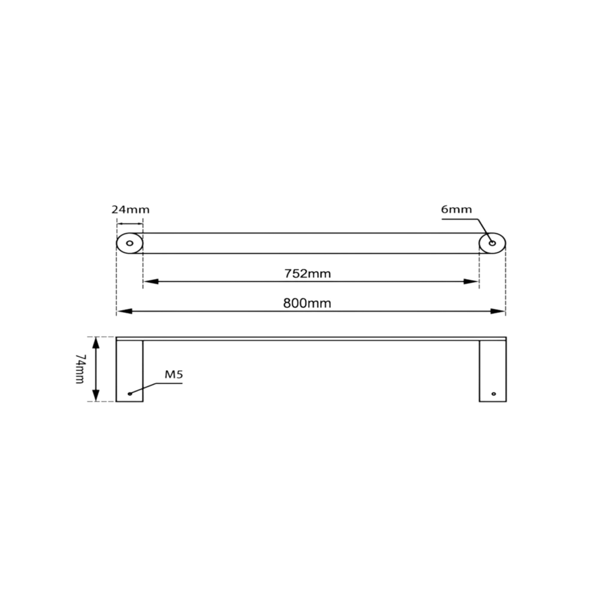 AQUAPERLA RUSHY SINGLE TOWEL RAIL GUN METAL (AVAILABLE IN 600MM AND 800MM)