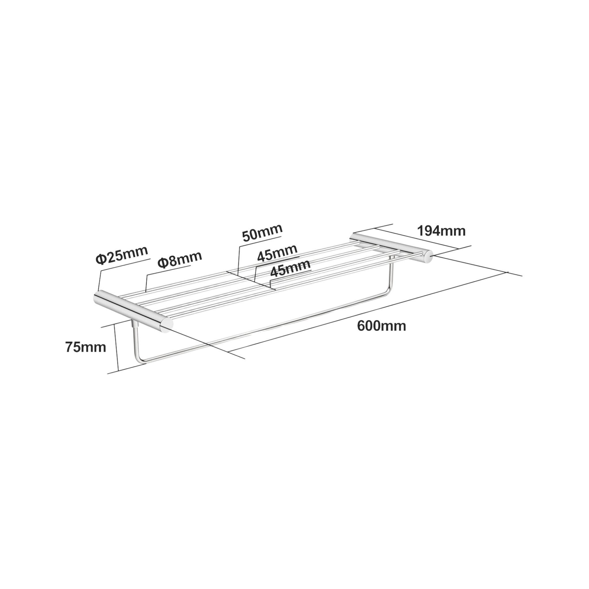 AQUAPERLA SHOWER SHELF 600MM CHROME